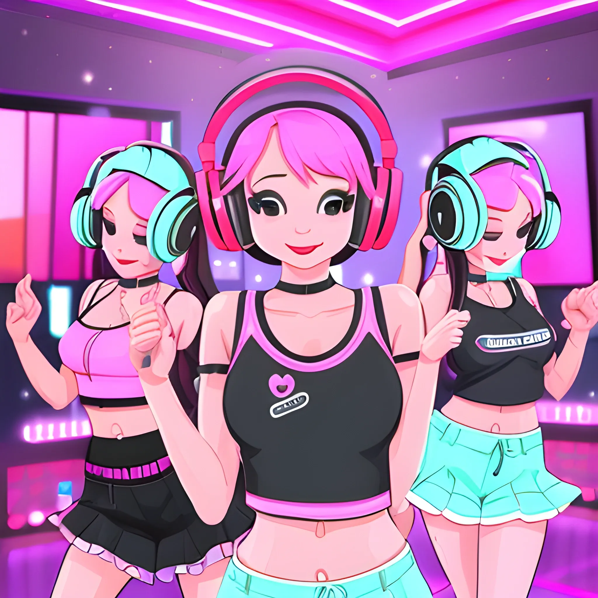 Cute Female headphones dancing club