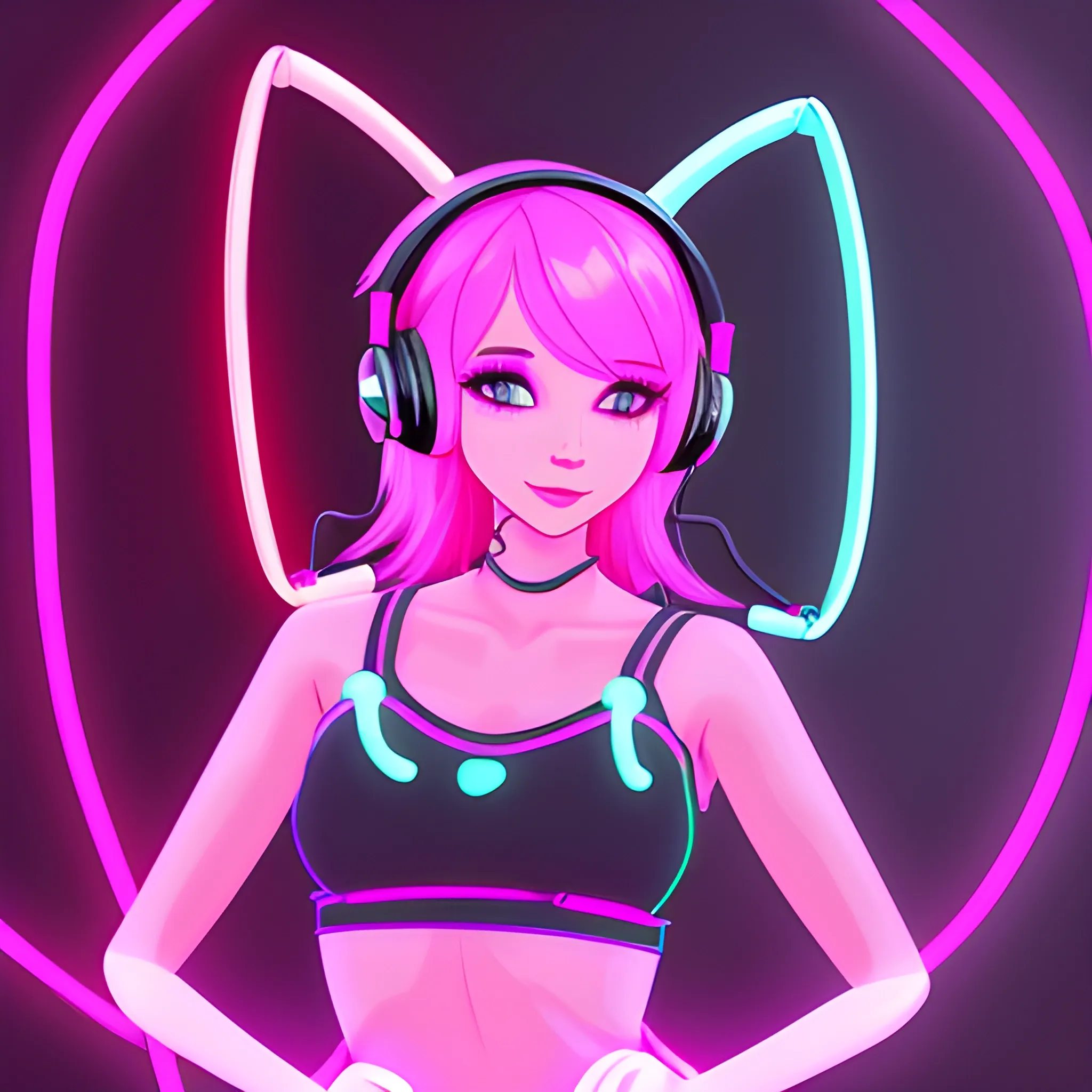 Cute Female 
 headphones dancing neon club