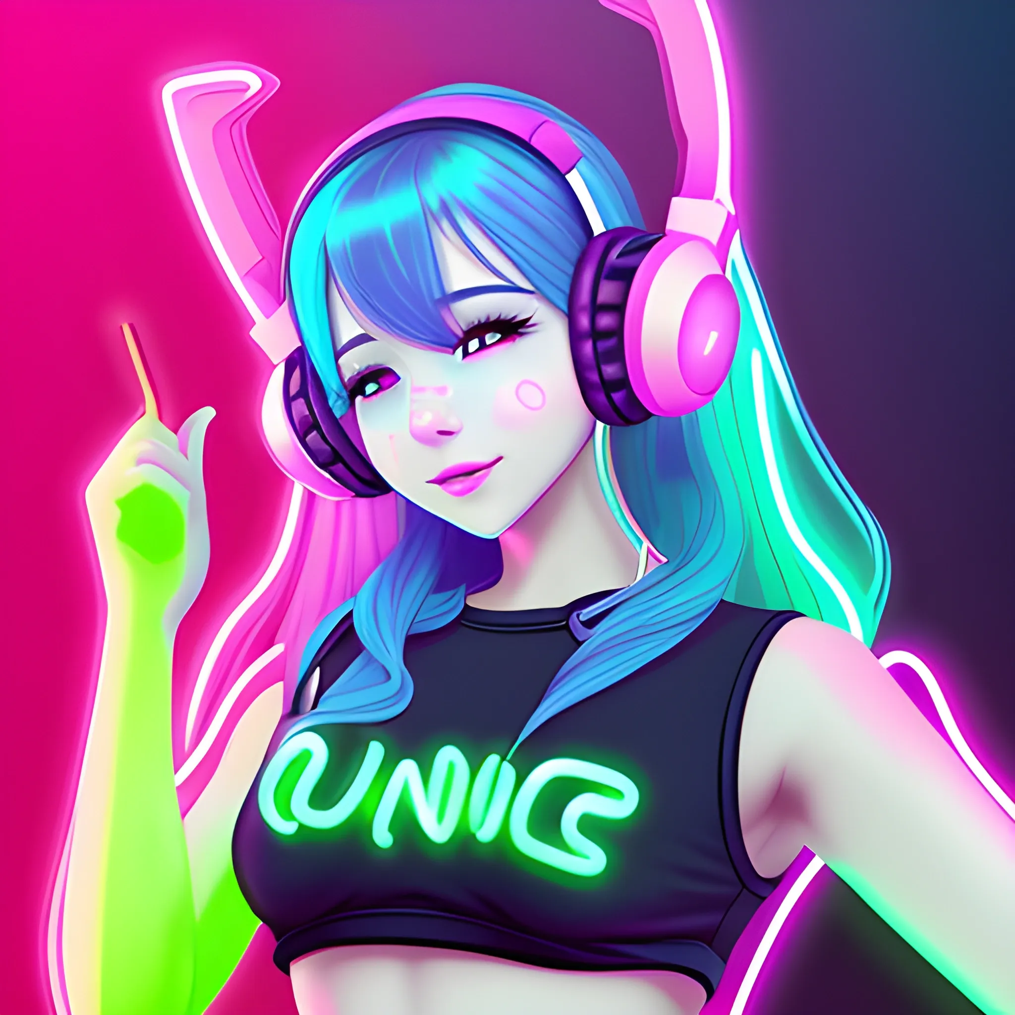 Cute Female 
 headphones dancing neon club