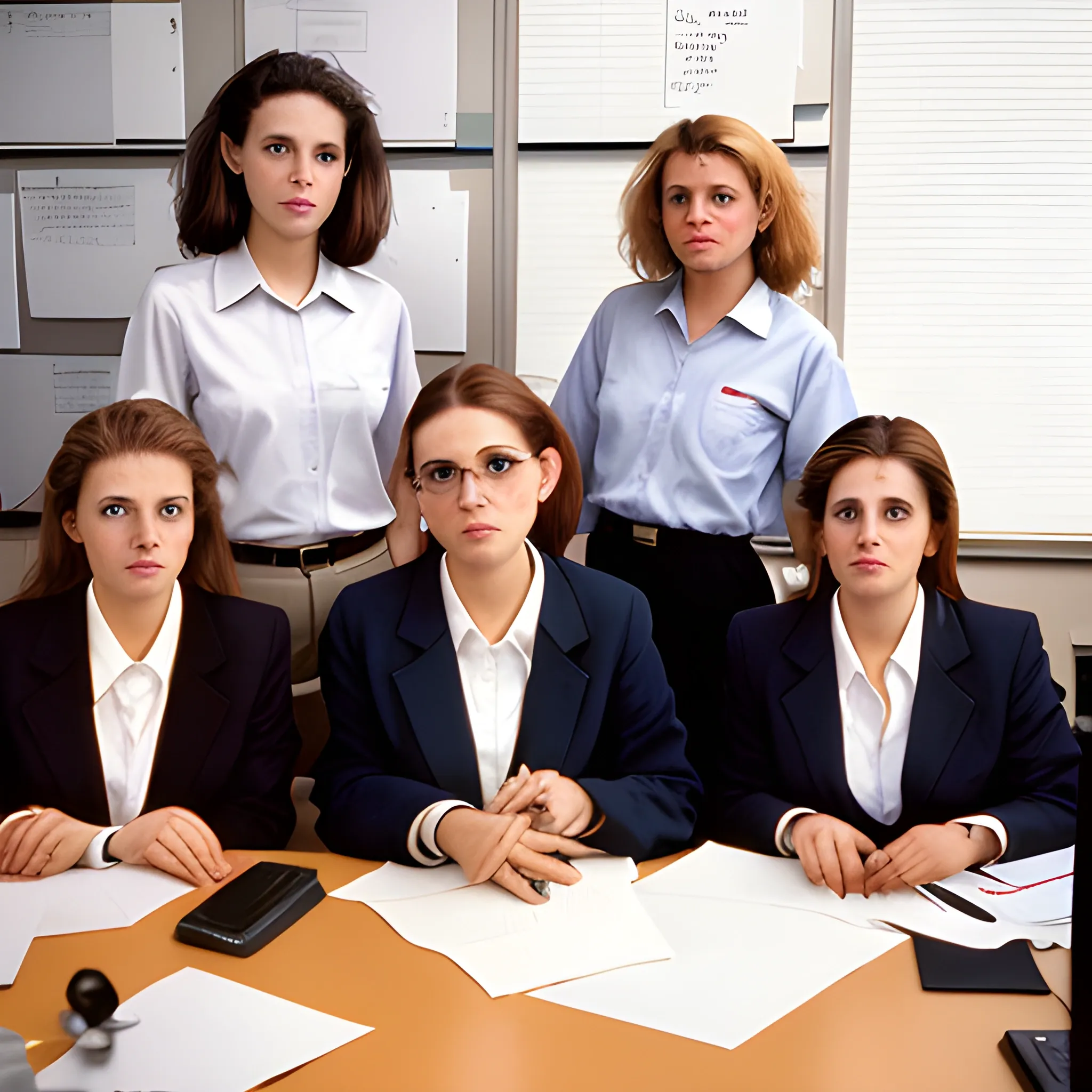 A portrait photography of office workers in the 90's, in which there are females and males