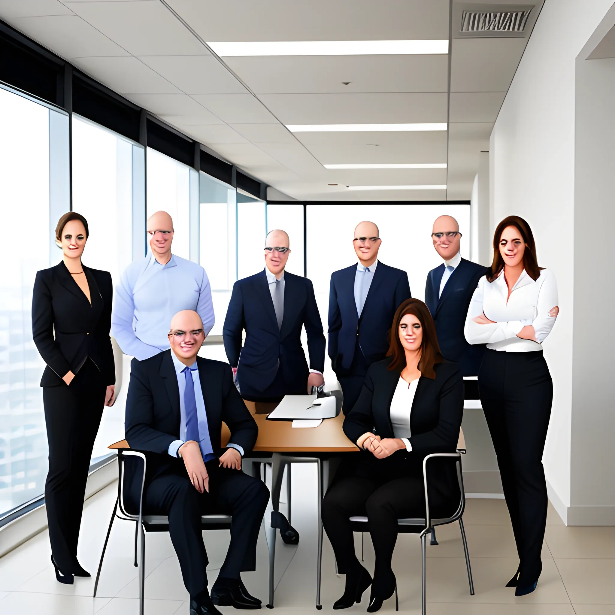 A portrait photography of a group of office workers, with girls and boys included