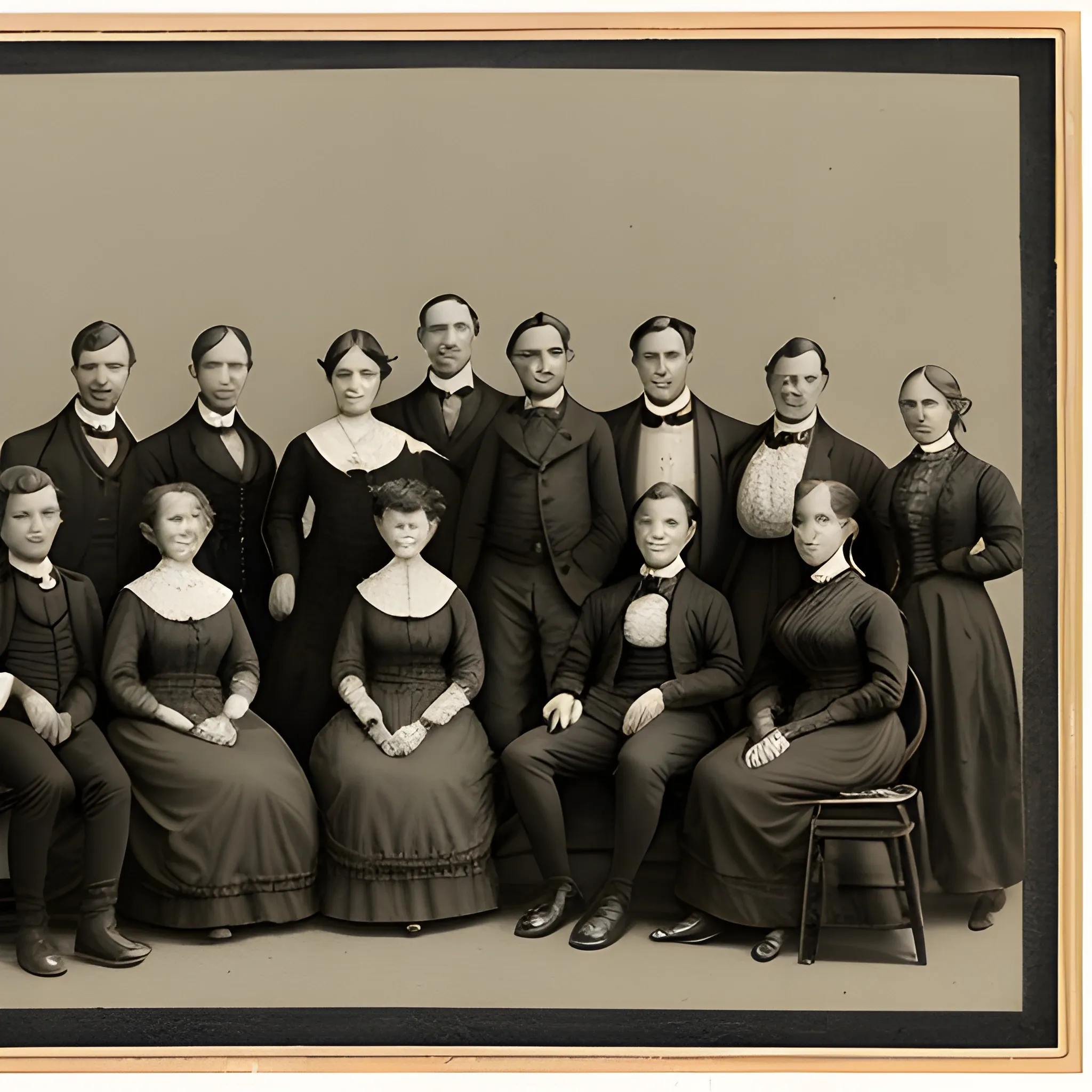 A portrait photography of a dozen of victorian librarians, two mens and seven womans