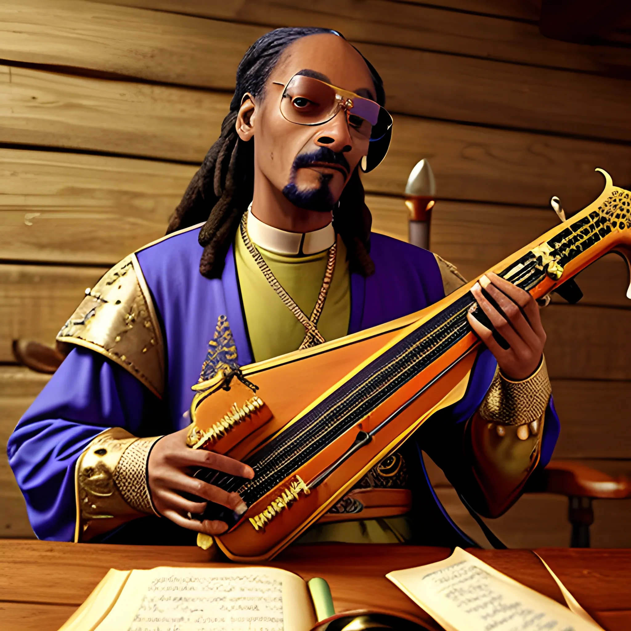 Snoop dog as medieval bard with lute