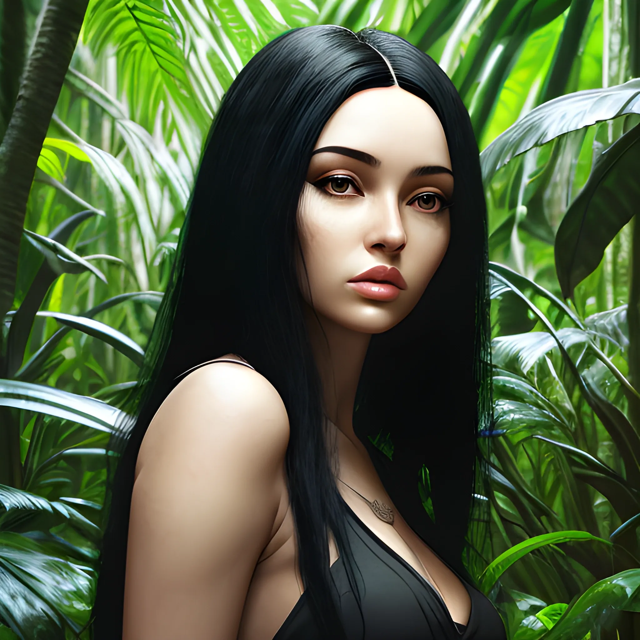 woman, Black hair, realistic photo, jungle

