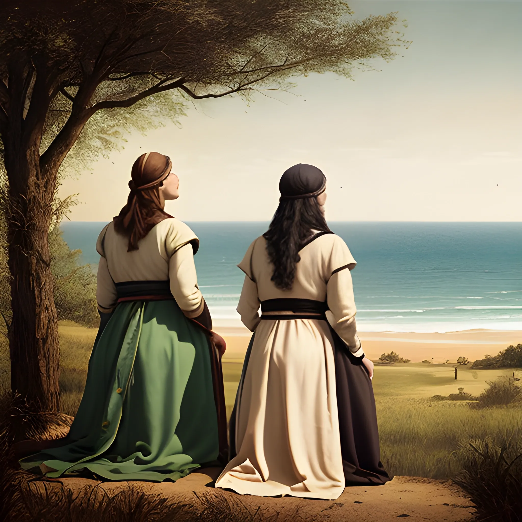 two women from Bible times looking at the horizon - Arthub.ai