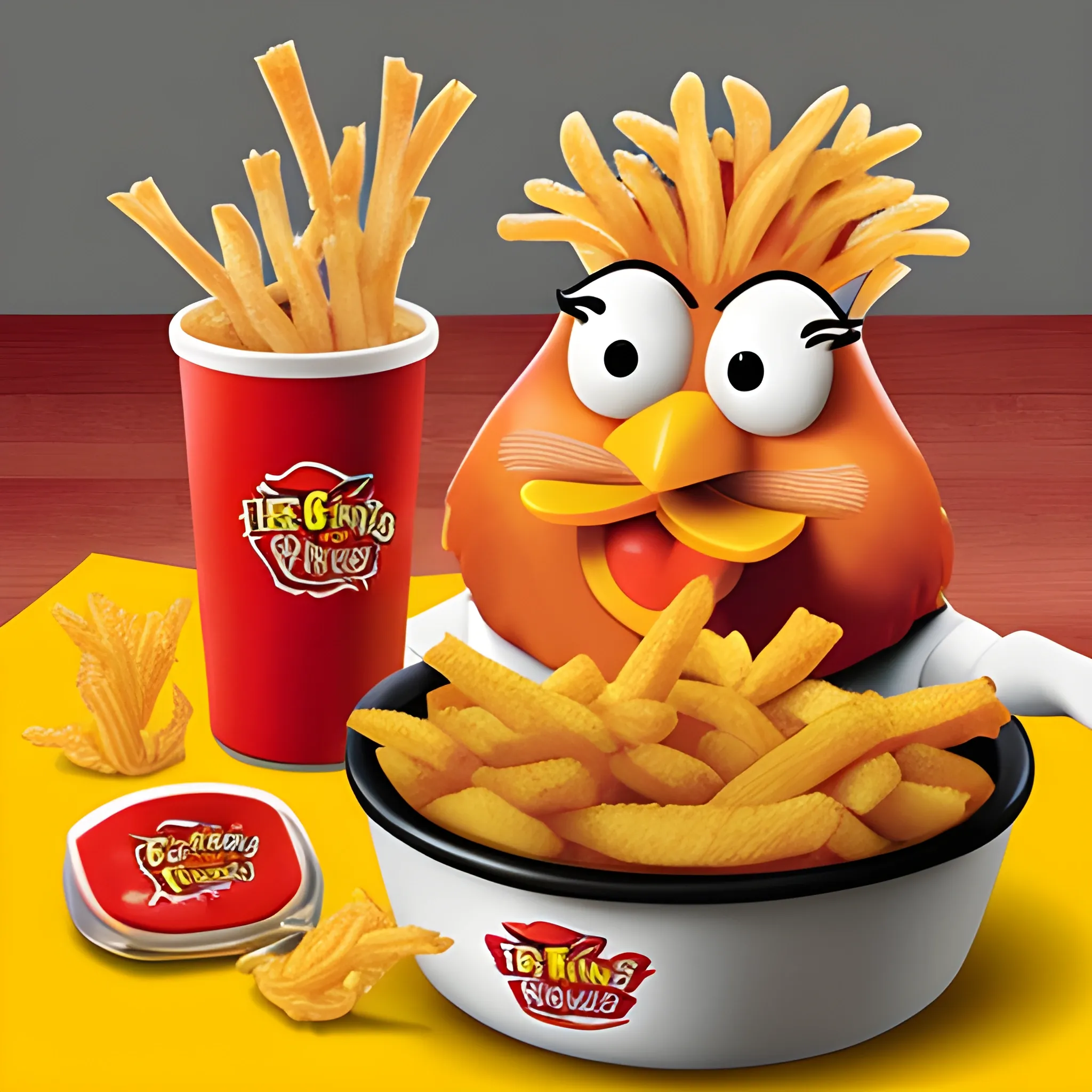 Logo de kentucky fries chicken con un gato gordo reemplazando a la figura