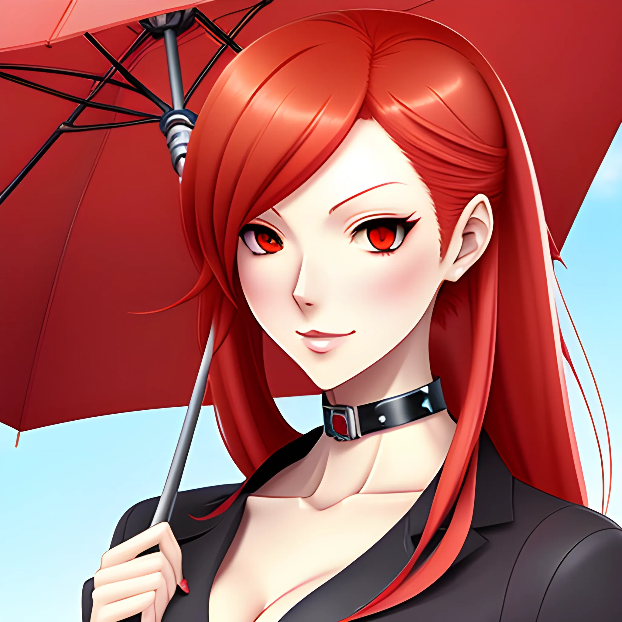 Close-up of a red-haired woman holding an umbrella, extremely detailed type germ, seductive anime girl, range murata and type germ, Most models | type germ, Catalina, Anime Fantasy Artwork, style type germ, anime goddess, deviantart art station cgscosiety, wealth, anime woman, Advanced digital animation art, Cartoon