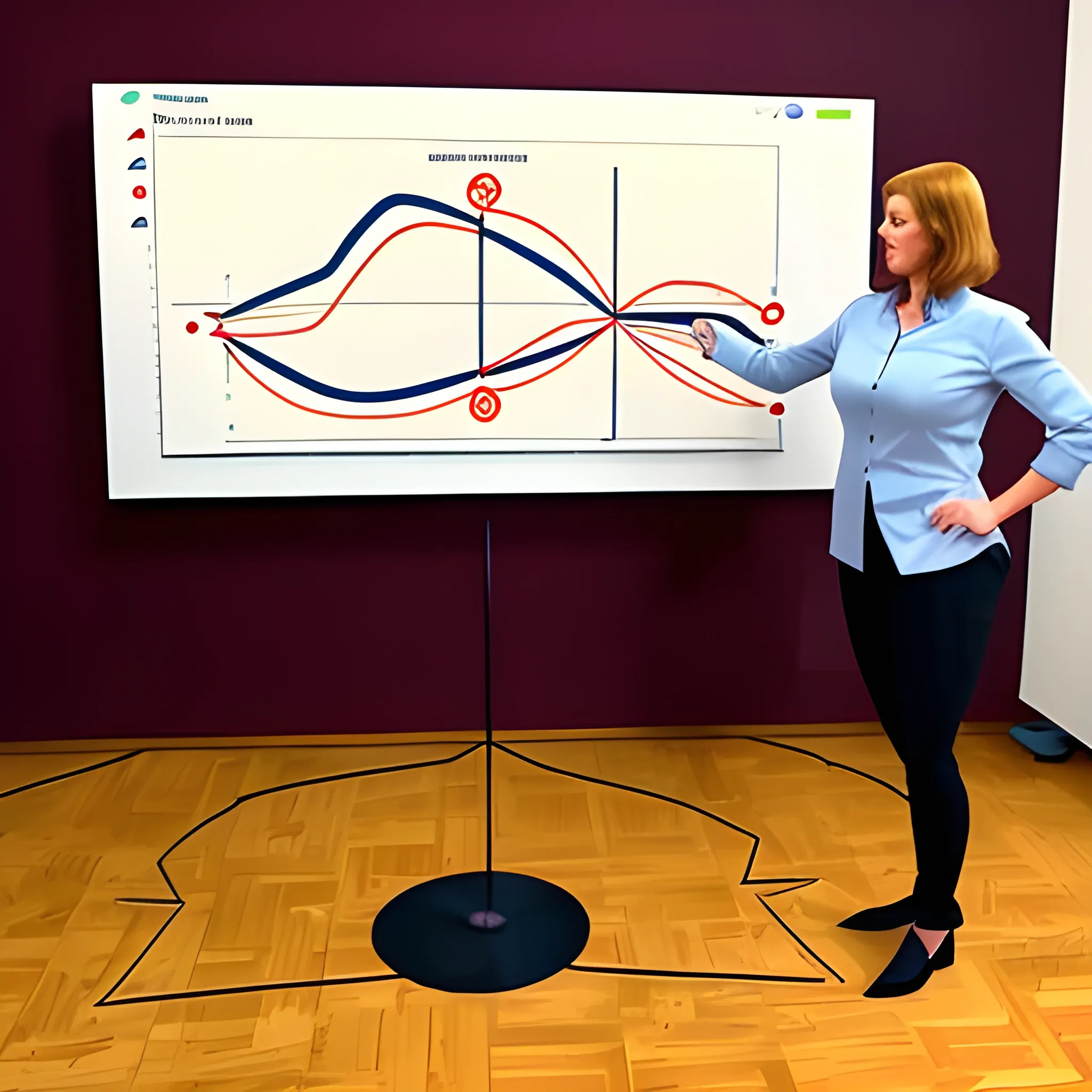 create a big volatility graph with only one small person doing balance, Cartoon