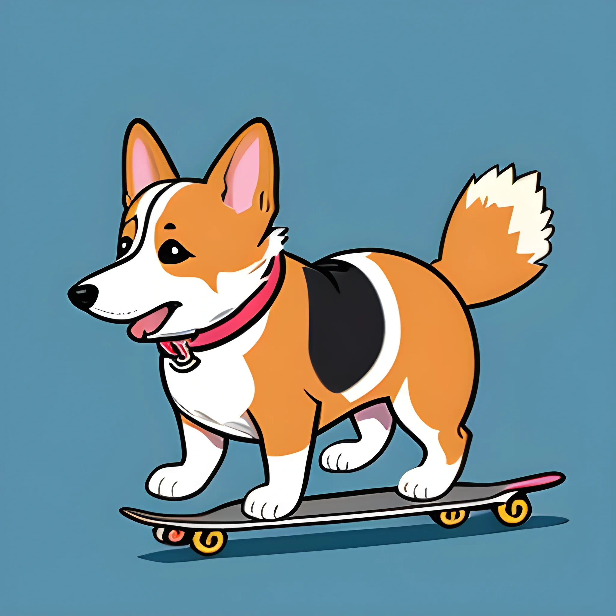 Cartoon, dog, cute, corgi riding a skate