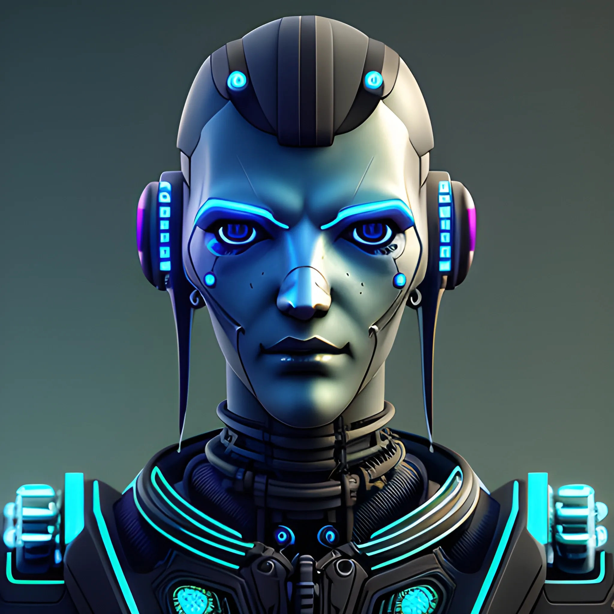 Cyberpunk style robot avatar, digital style, high quality, 3D, 3D