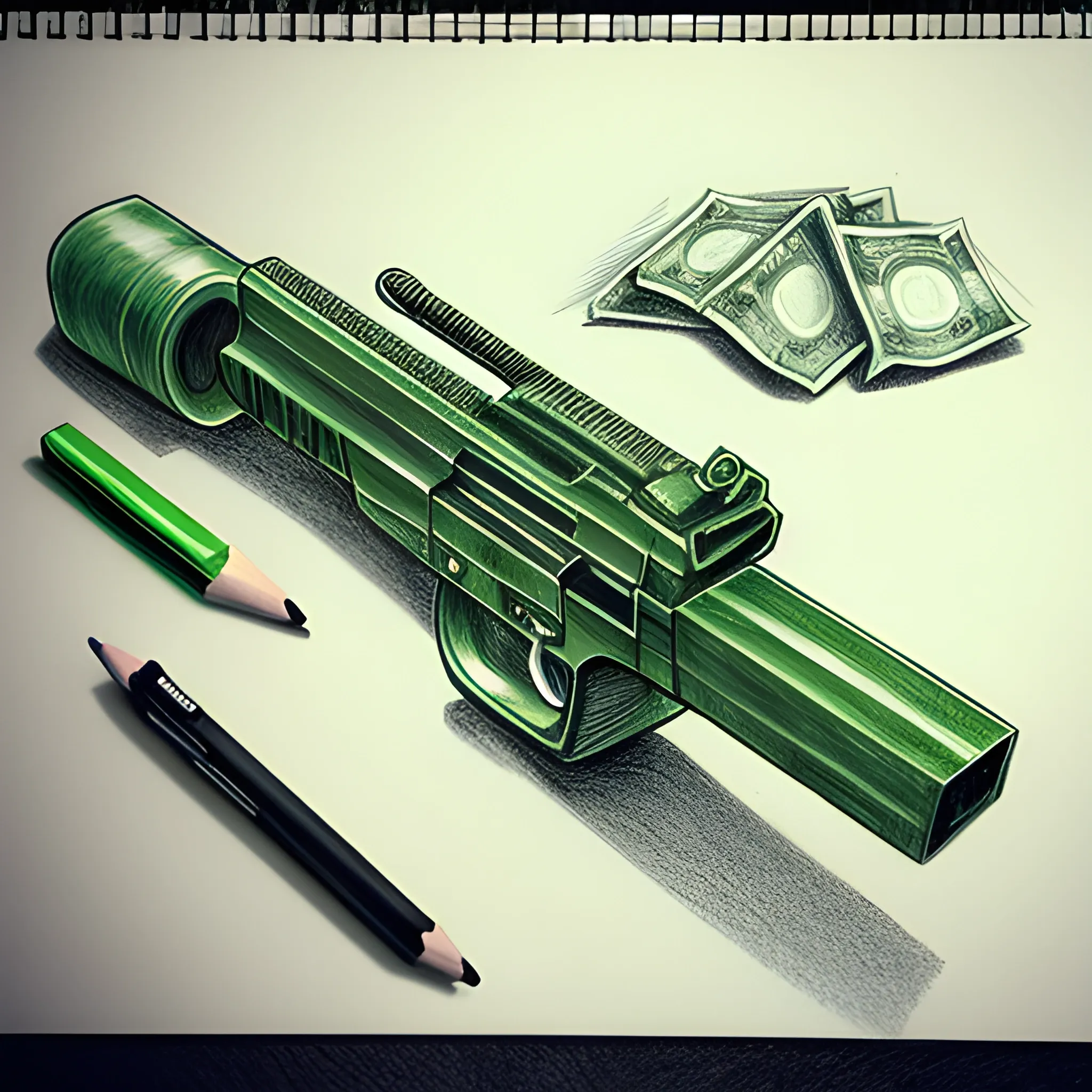 gun and money green, Pencil Sketch