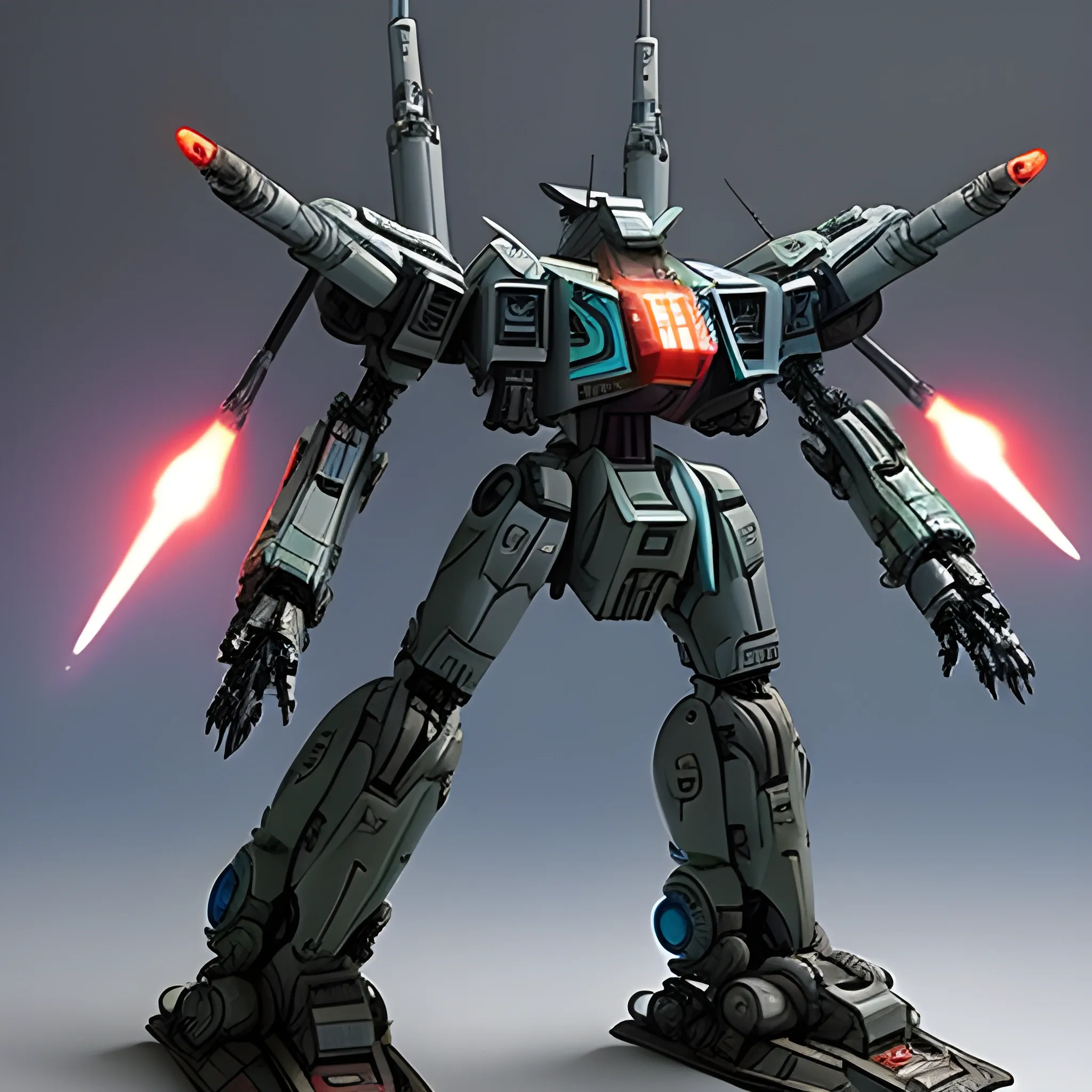 I want a Mech with Reverse Leg joints the mech has 2 large Cannons and two big missile pods on the shoulders