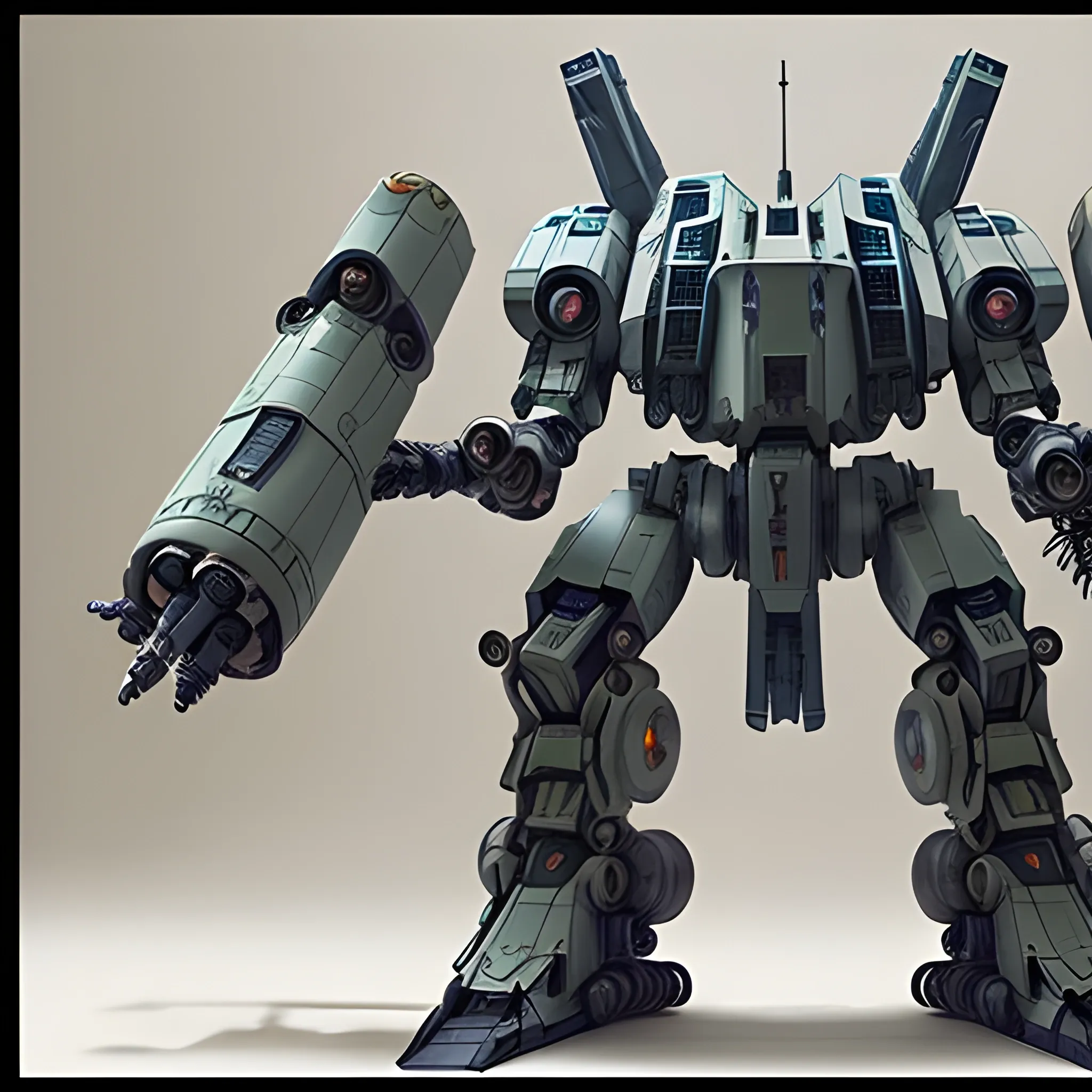 I want a Mech with Reverse Leg joints the mech has 2 large Cannons and two big missile pods on the shoulders