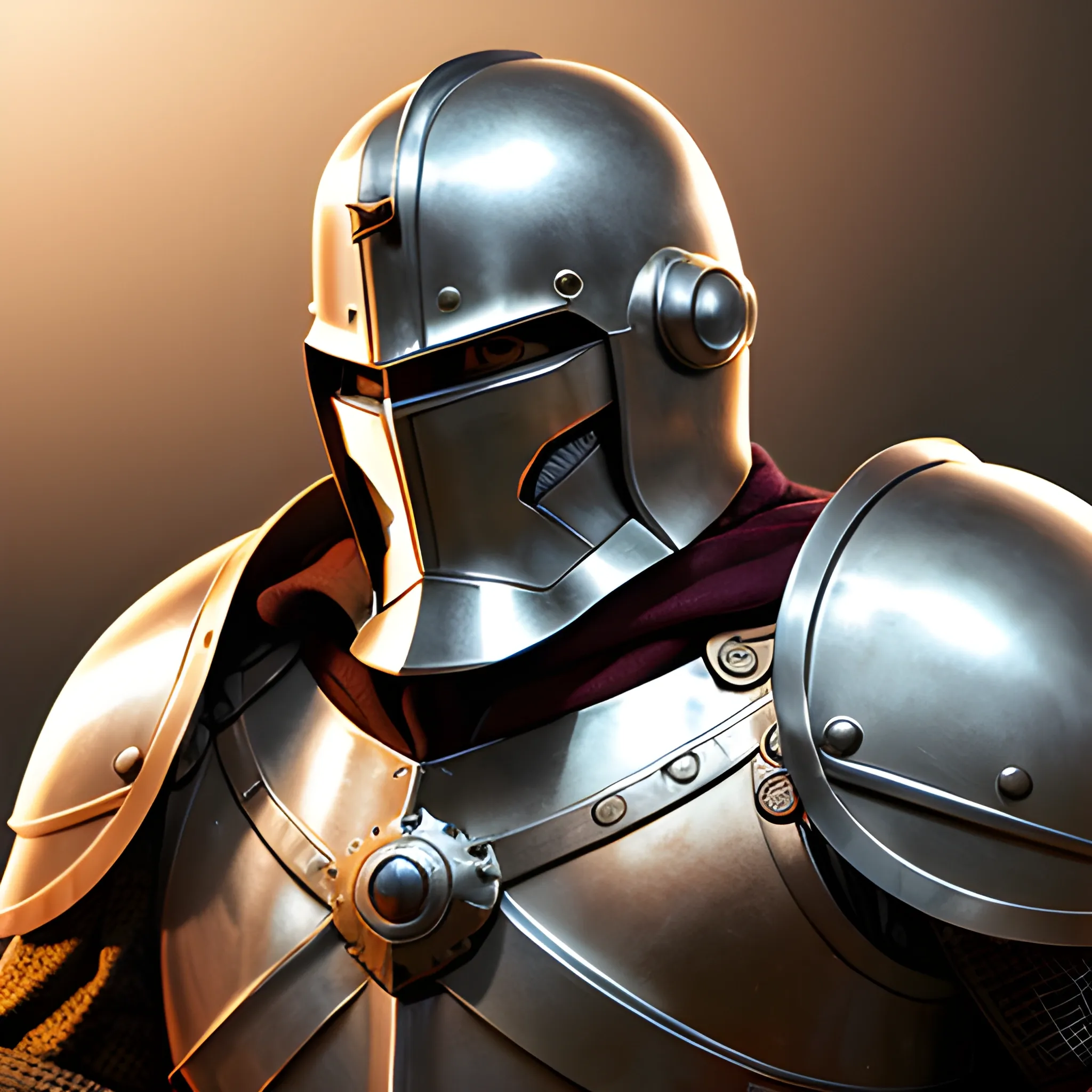 A human crusader with an iron helmet and dressed in medieval armor and weapons,close-up photo,cartoon style,microscopic view,Chest Shot(MCU),first-person view,studio lighting, --ar 9:16  --v 4, Cartoon