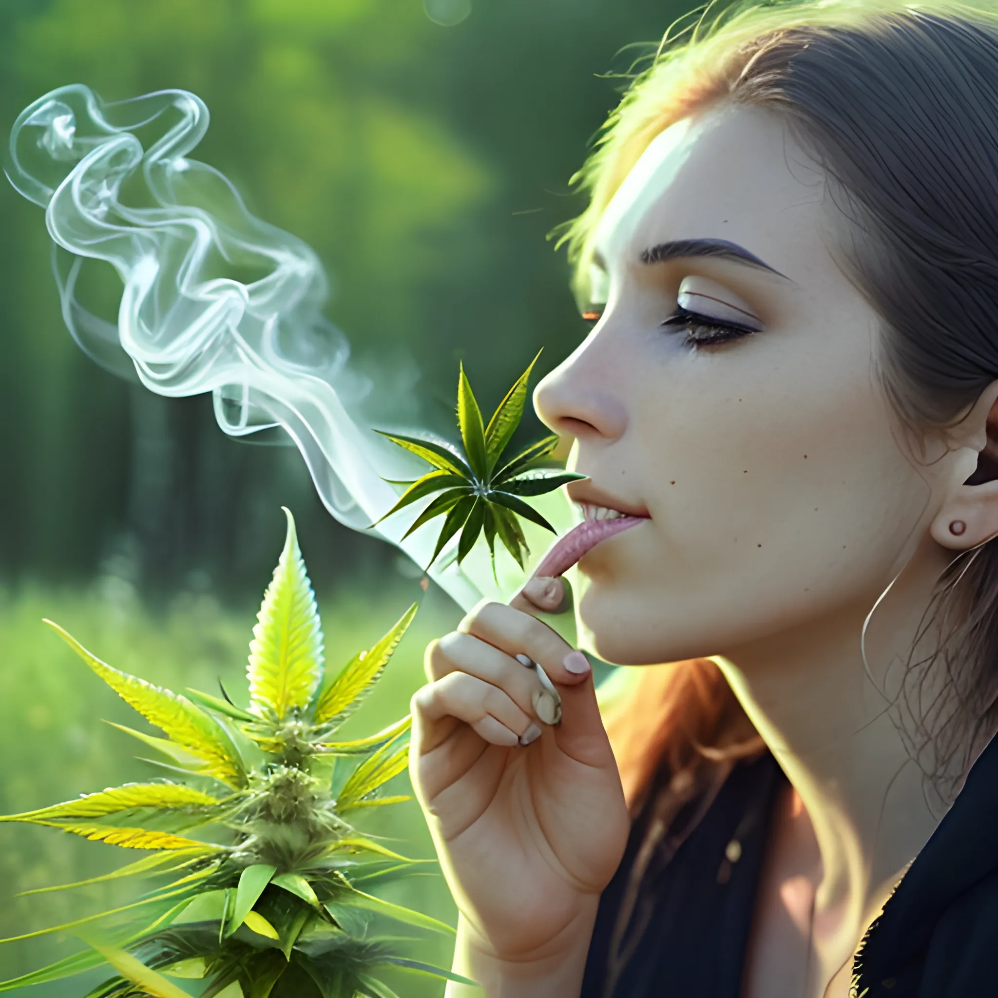 nature, realistic photo, cannabis, high, smoking, nice day