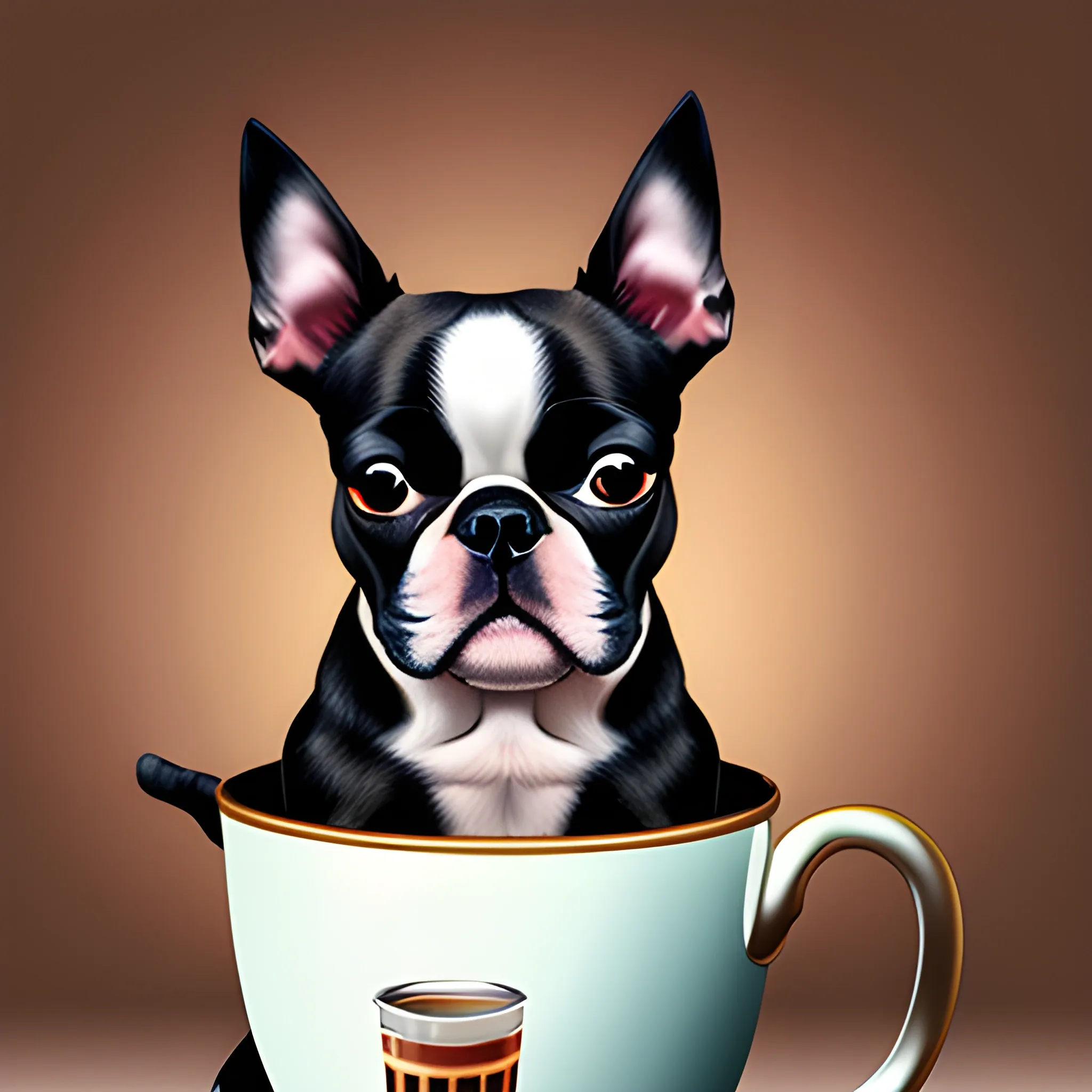 
boston terrier holding cup of tea