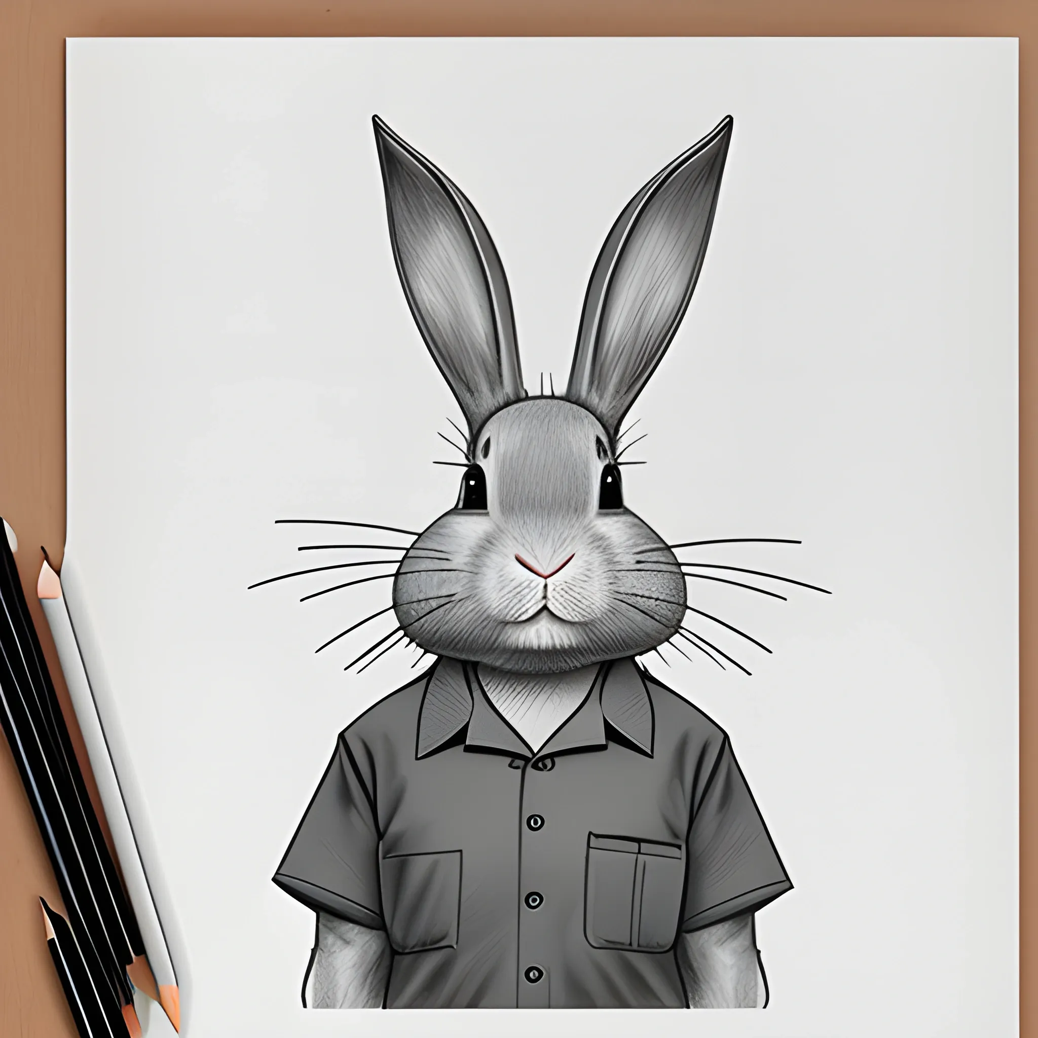 Easter rabbit ín workwear , Pencil Sketch