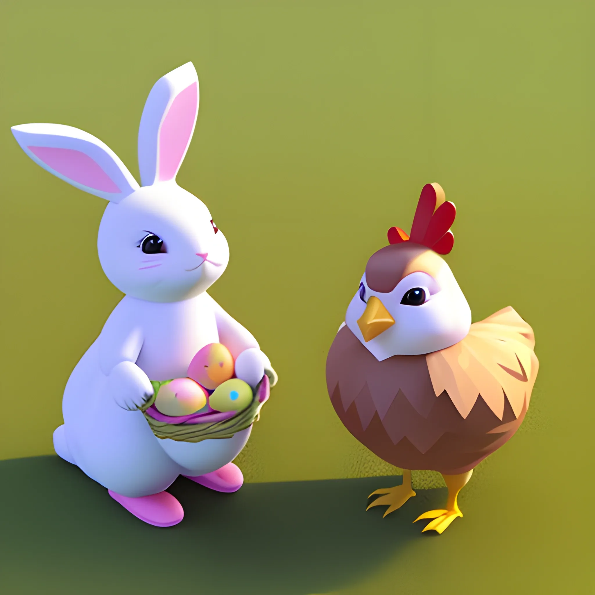 Easter bunny and a chicken , 3D