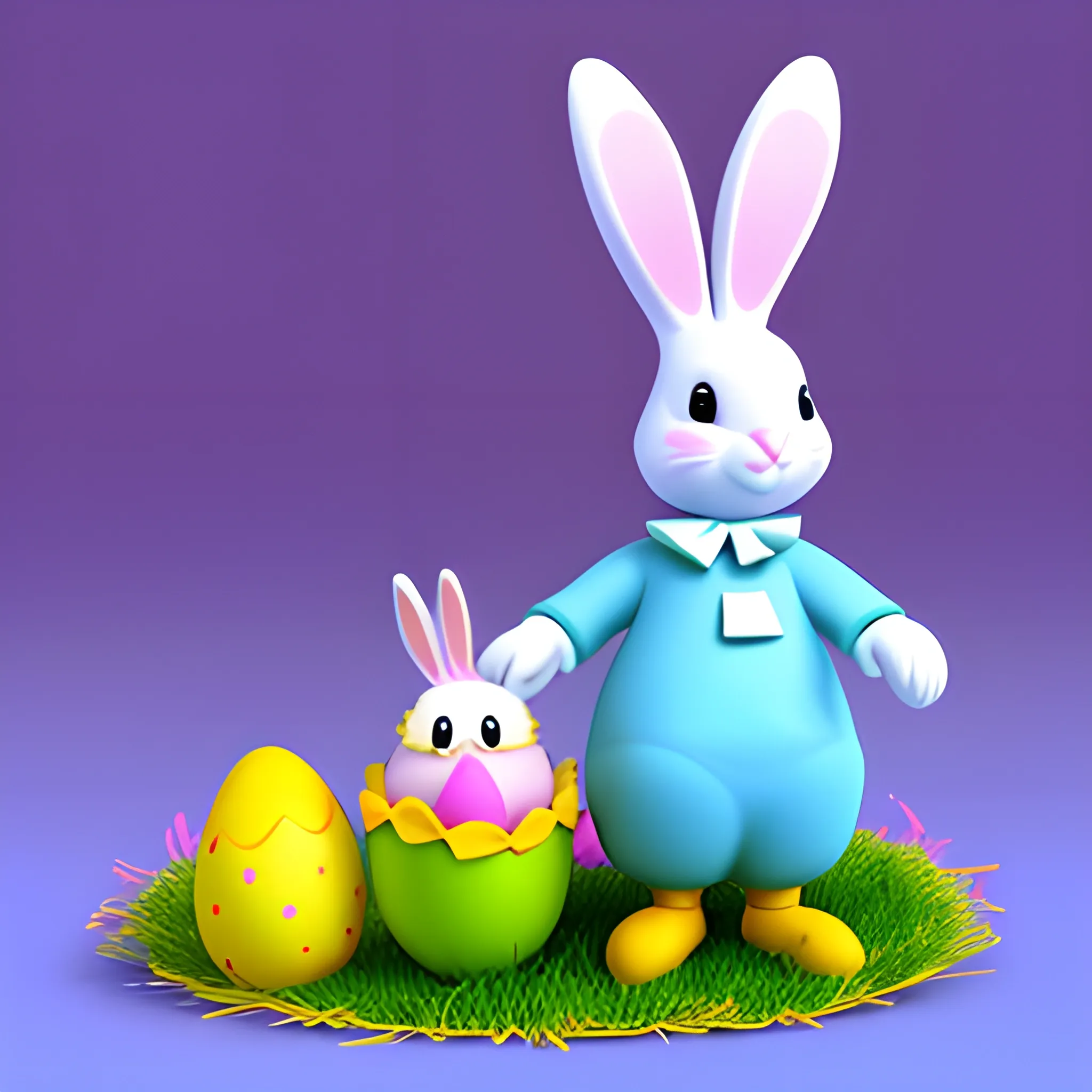 Easter bunny and a chicken with eggs , 3D