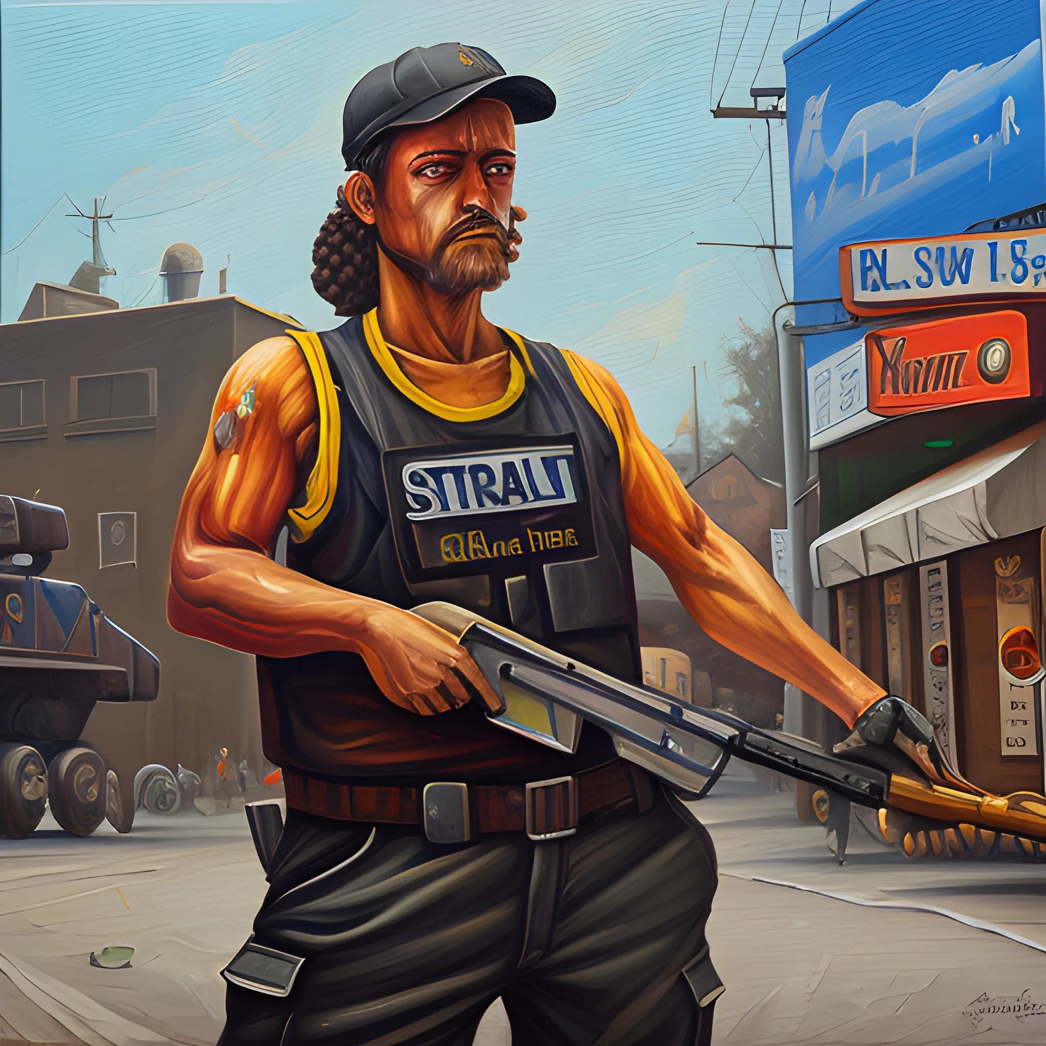 
Streetsweeper with guns
, Oil Painting