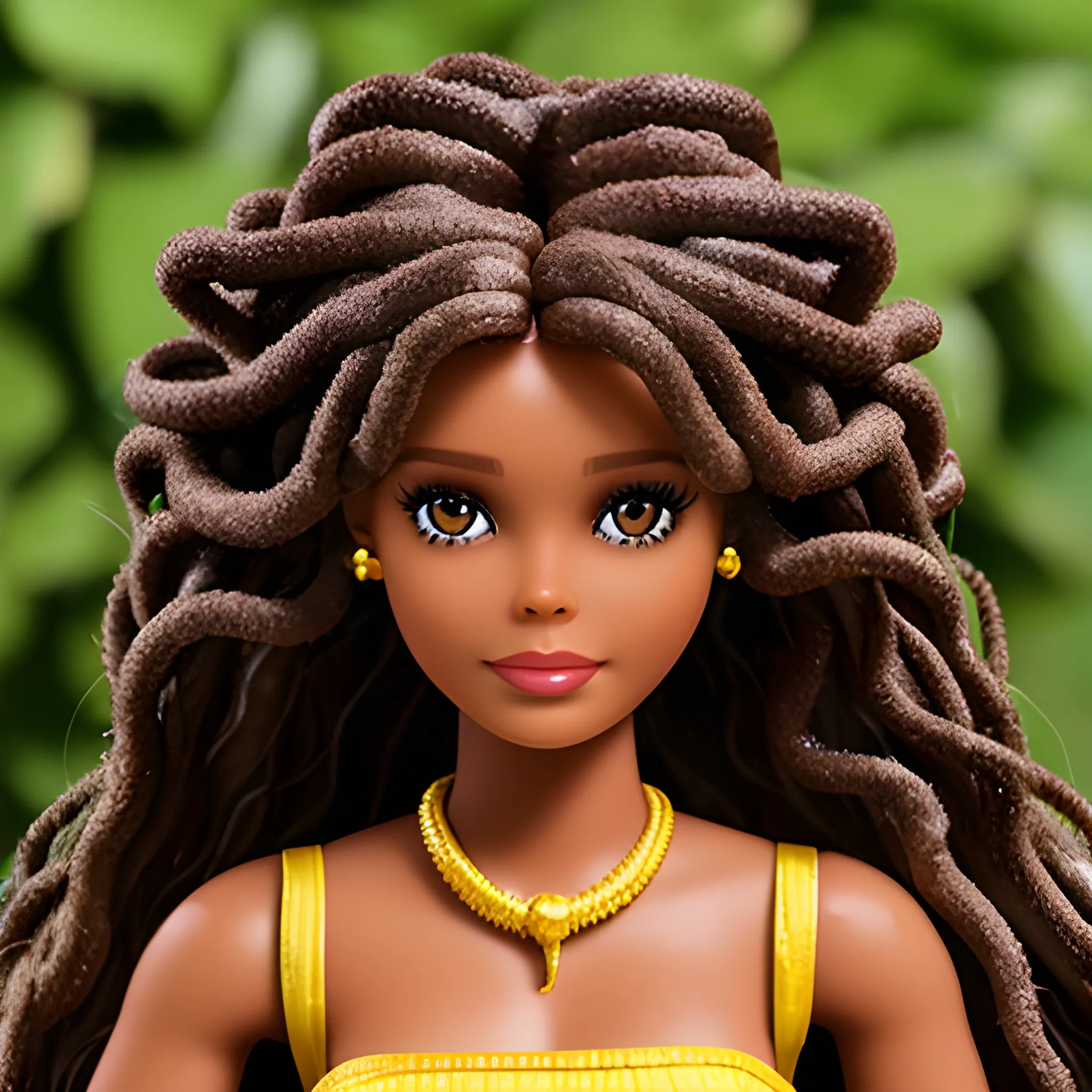 brown barbie doll with medusa head