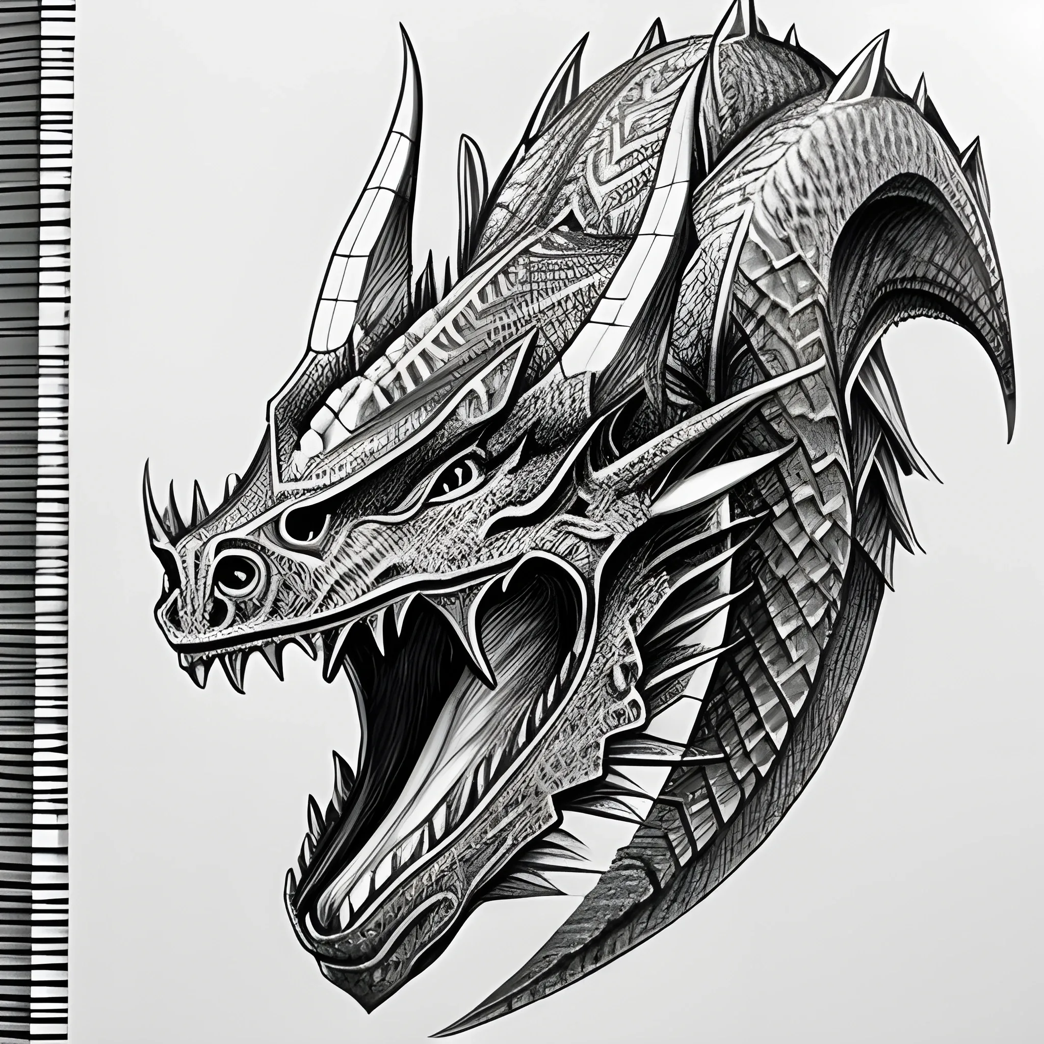dragon, tribal style, Pencil Sketch