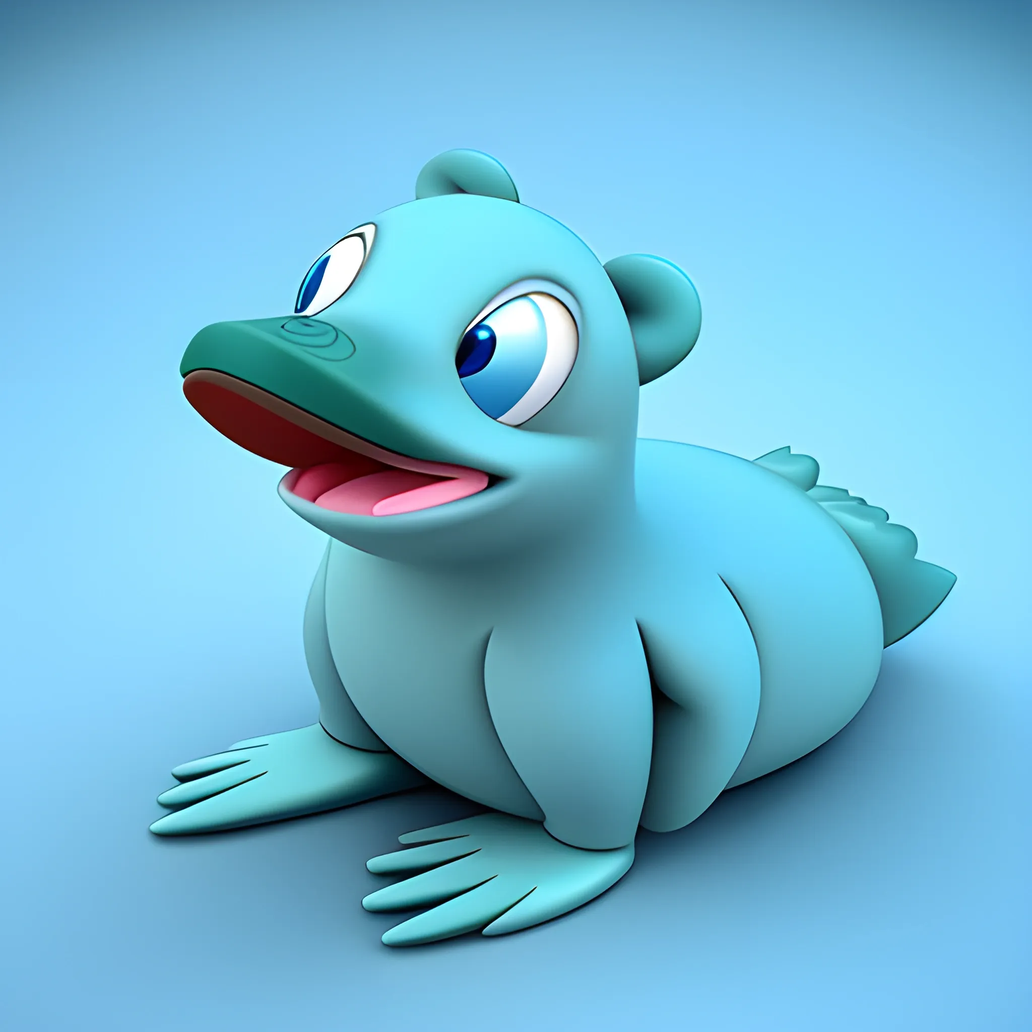 
ice the platypus aqua fur blue eyes happy, Cartoon, 3D