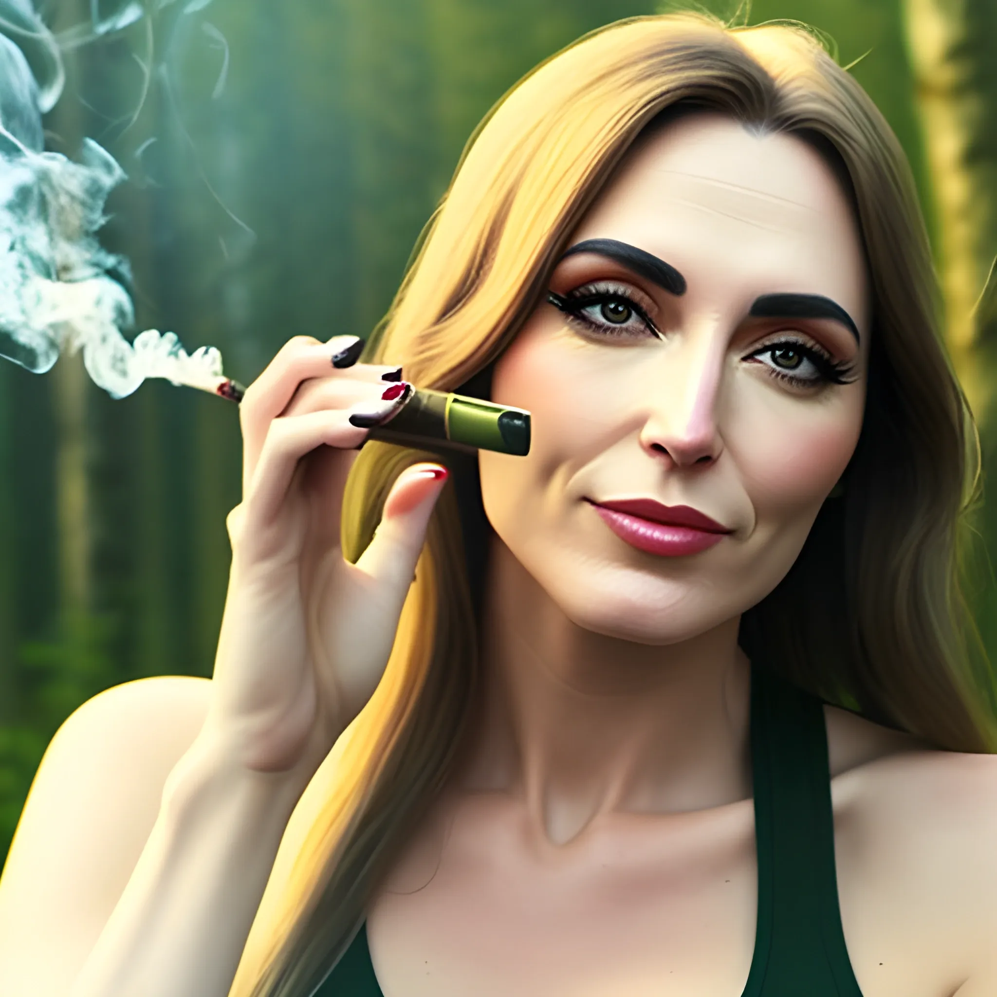 nature, realistic photo, cannabis, high, girl smoking, nice day, detailed
