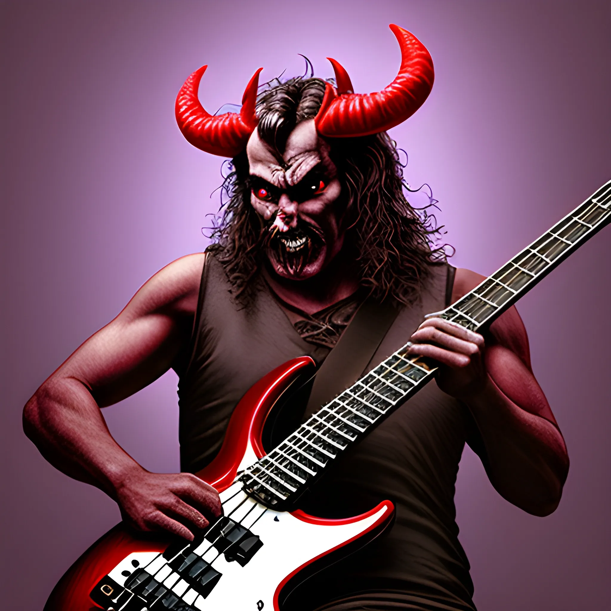 CREATE IMAGE OF A DEVIL PLAYING A FIVE STRING ELECTRIC BASS