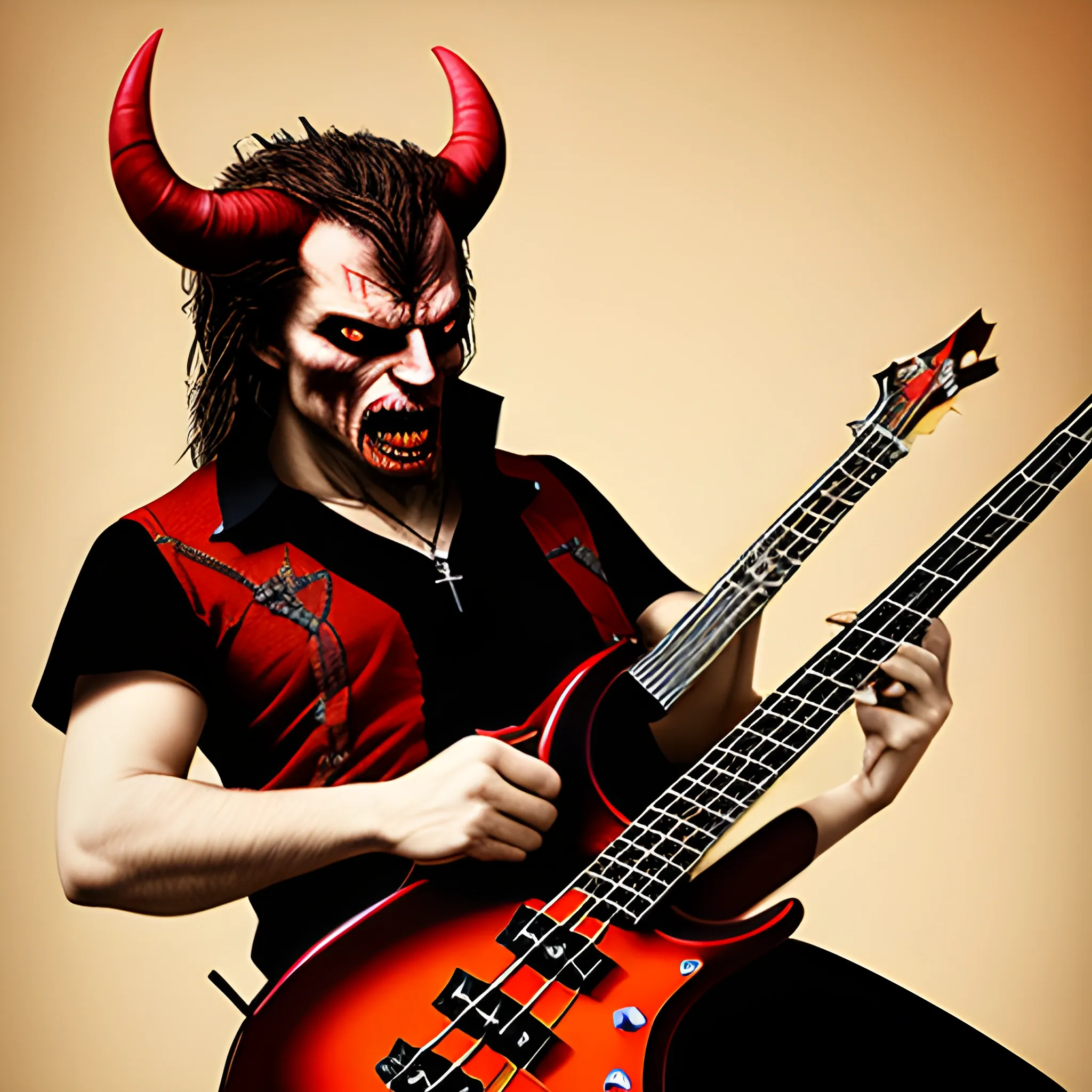 CREATE IMAGE OF A DEVIL PLAYING A FIVE STRING ELECTRIC BASS