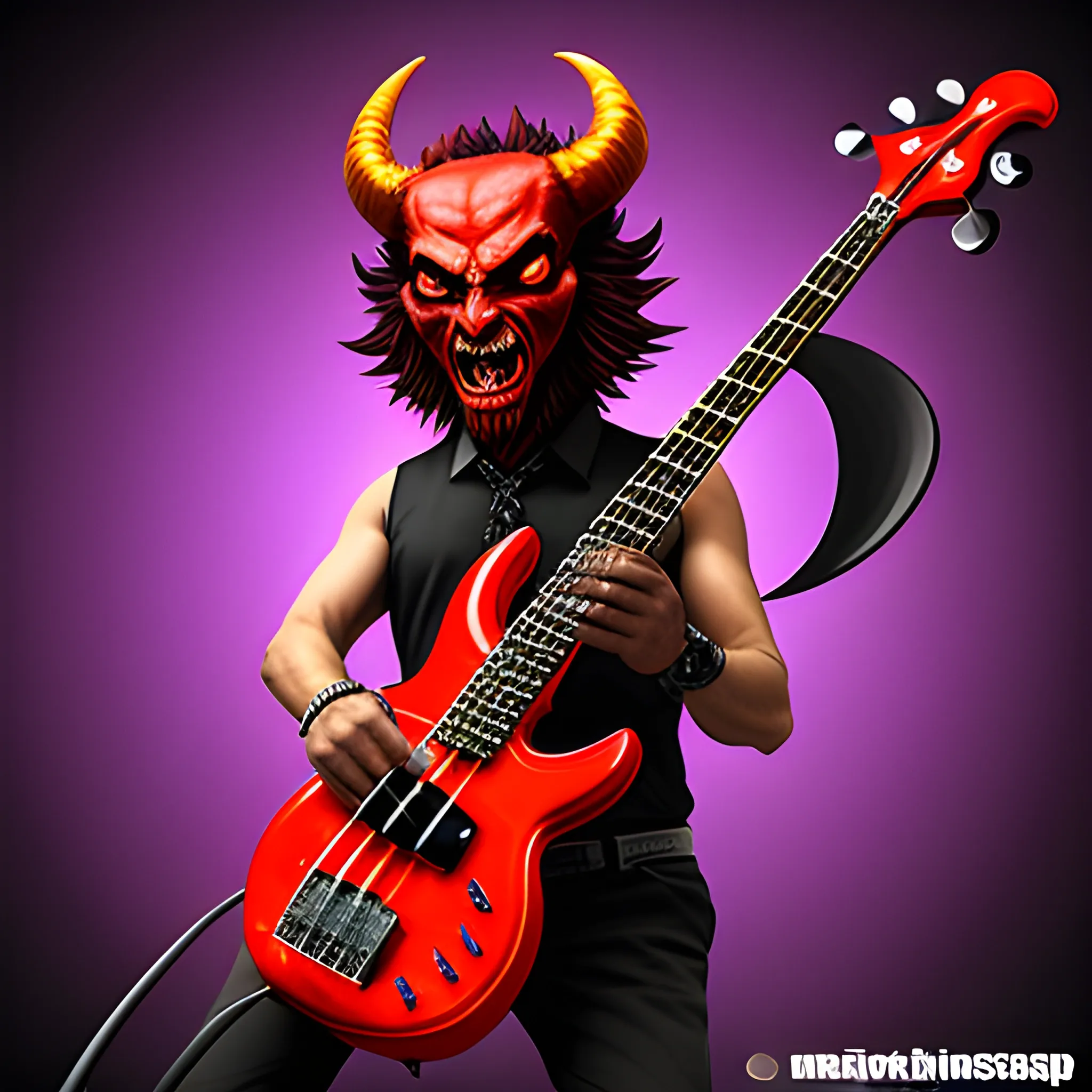 CREATE IMAGE OF A DEVIL PLAYING A FIVE STRING ELECTRIC BASS