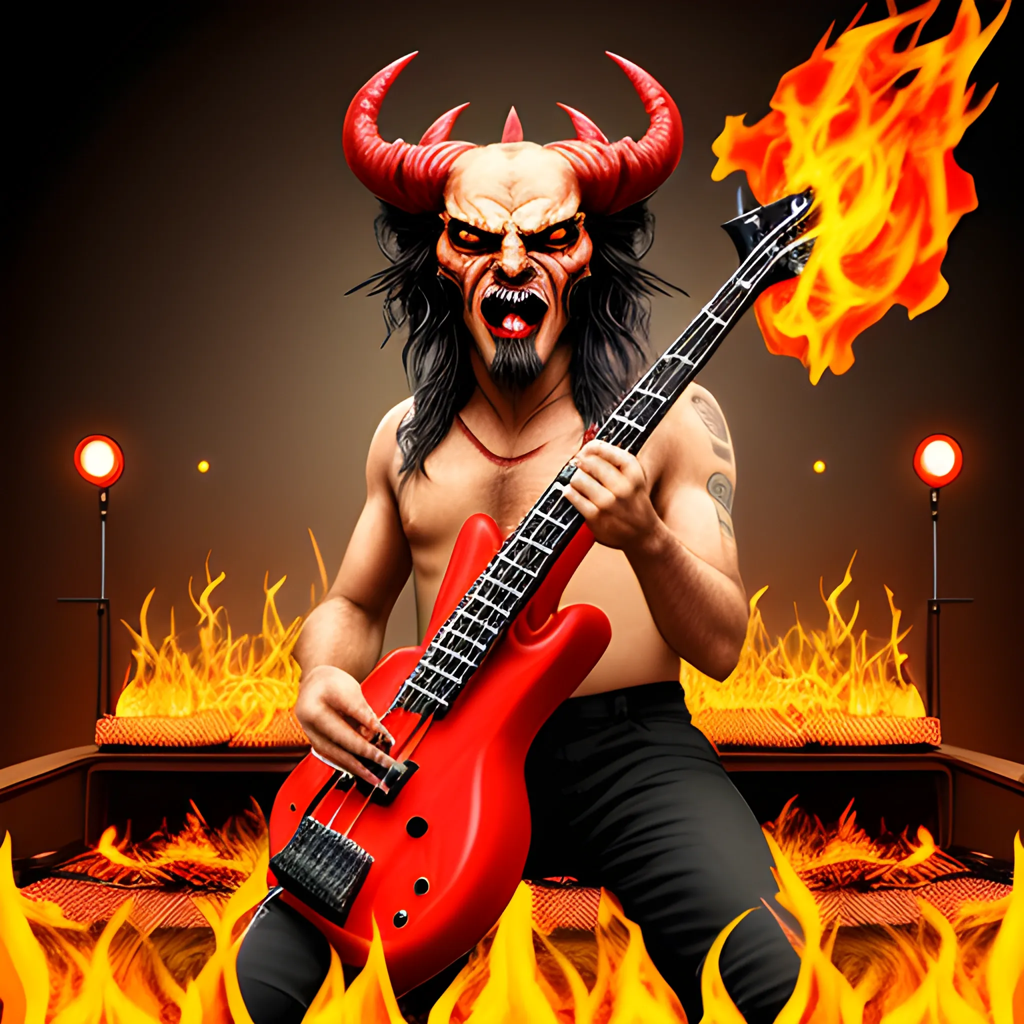 CREATE IMAGE OF A DEVIL PLAYING A FIVE STRING ELECTRIC BASS ON A ...