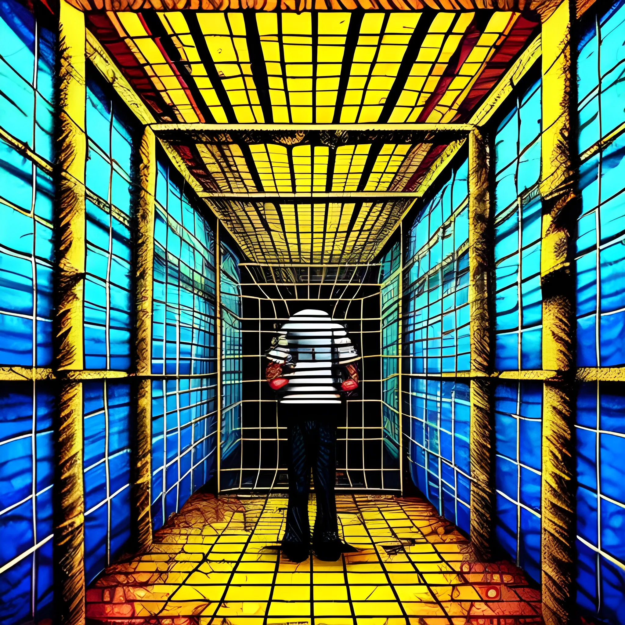 a person in the jail, waiting, Trippy