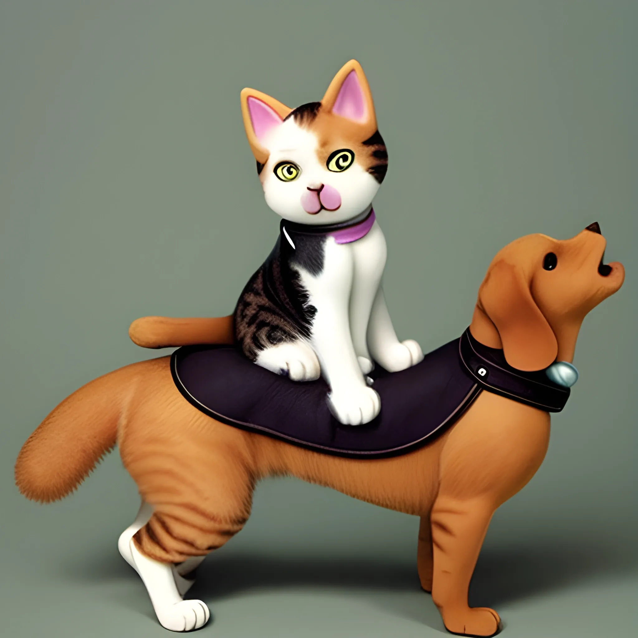 cat riding a dog