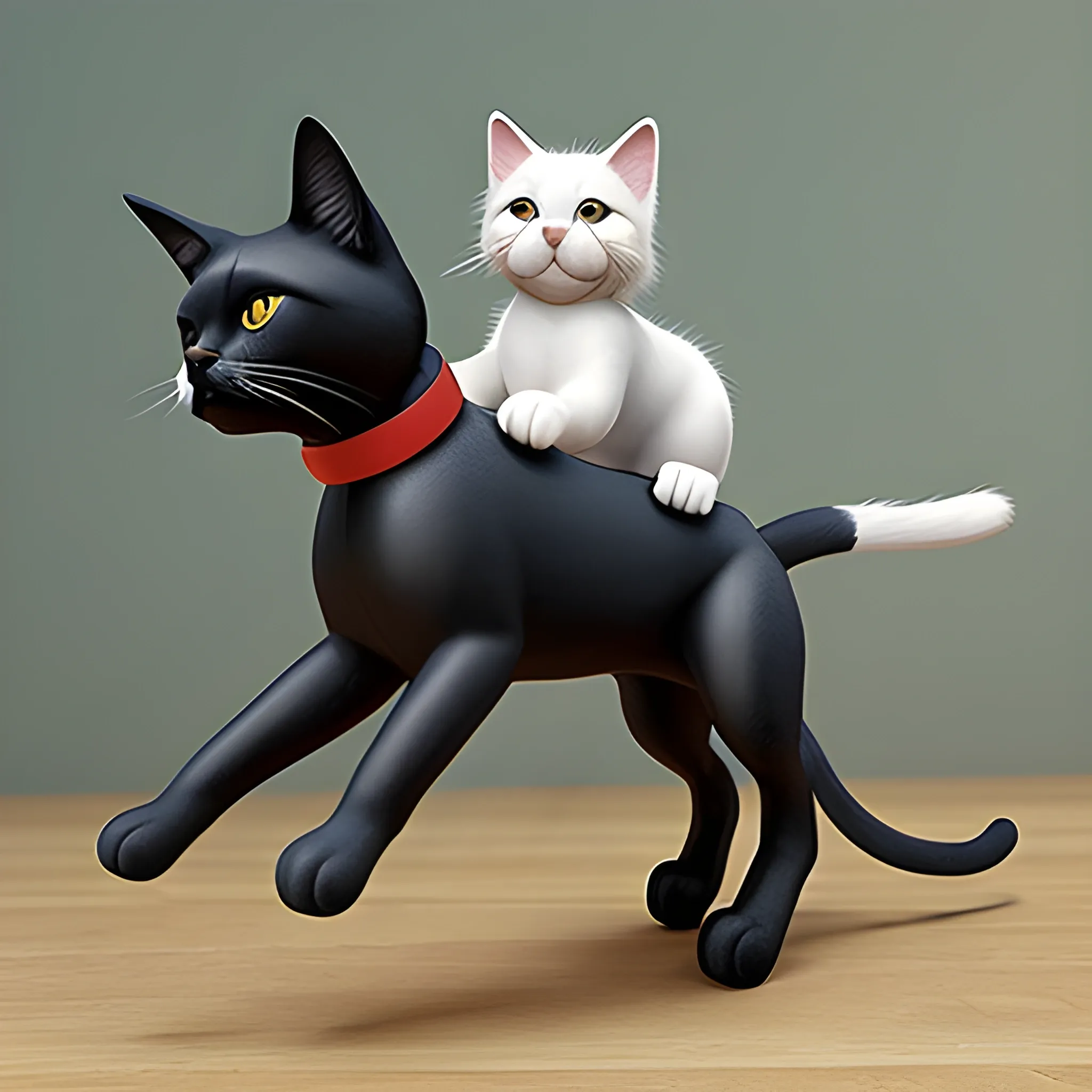 cat riding a dog, realistic and detailed