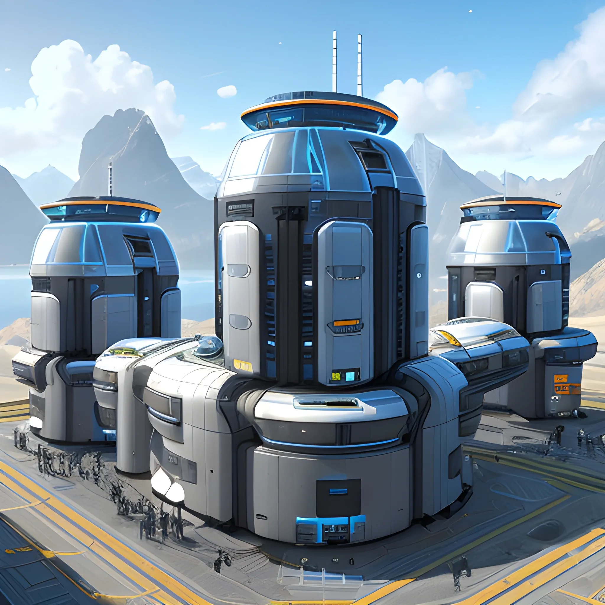 anno 2205 style, temperate, sunny, clear sky, top-down view, futuristic building factory boiler made of metal black structures, people, futuristic, beautiful, Realistic proportions



