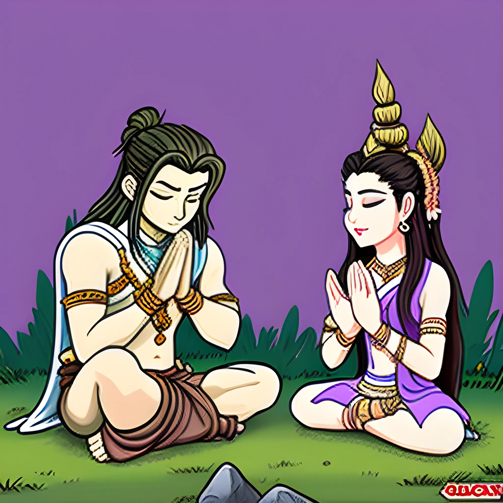 Aerith Prays Beside Lord Shiva, Cartoon