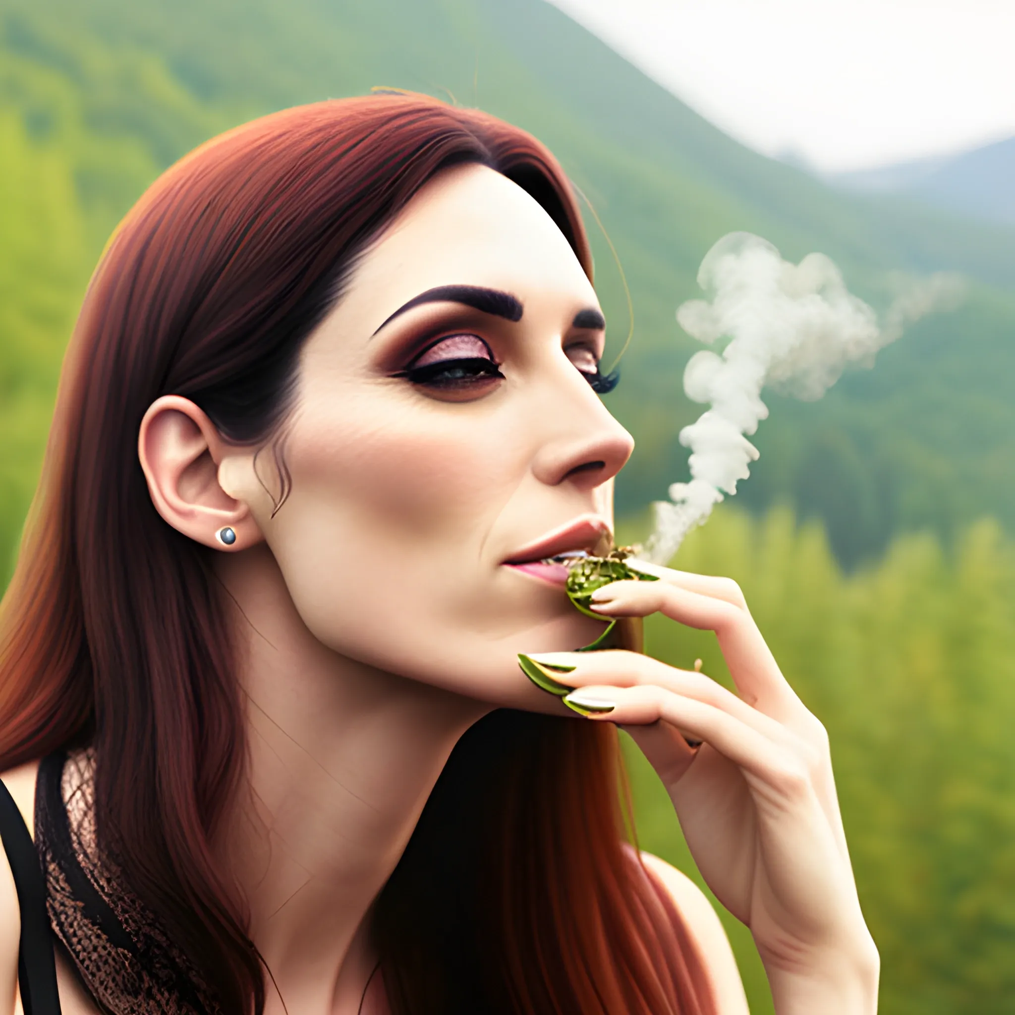 nature, realistic photo, cannabis, high, girl smoking, nice day, detailed
