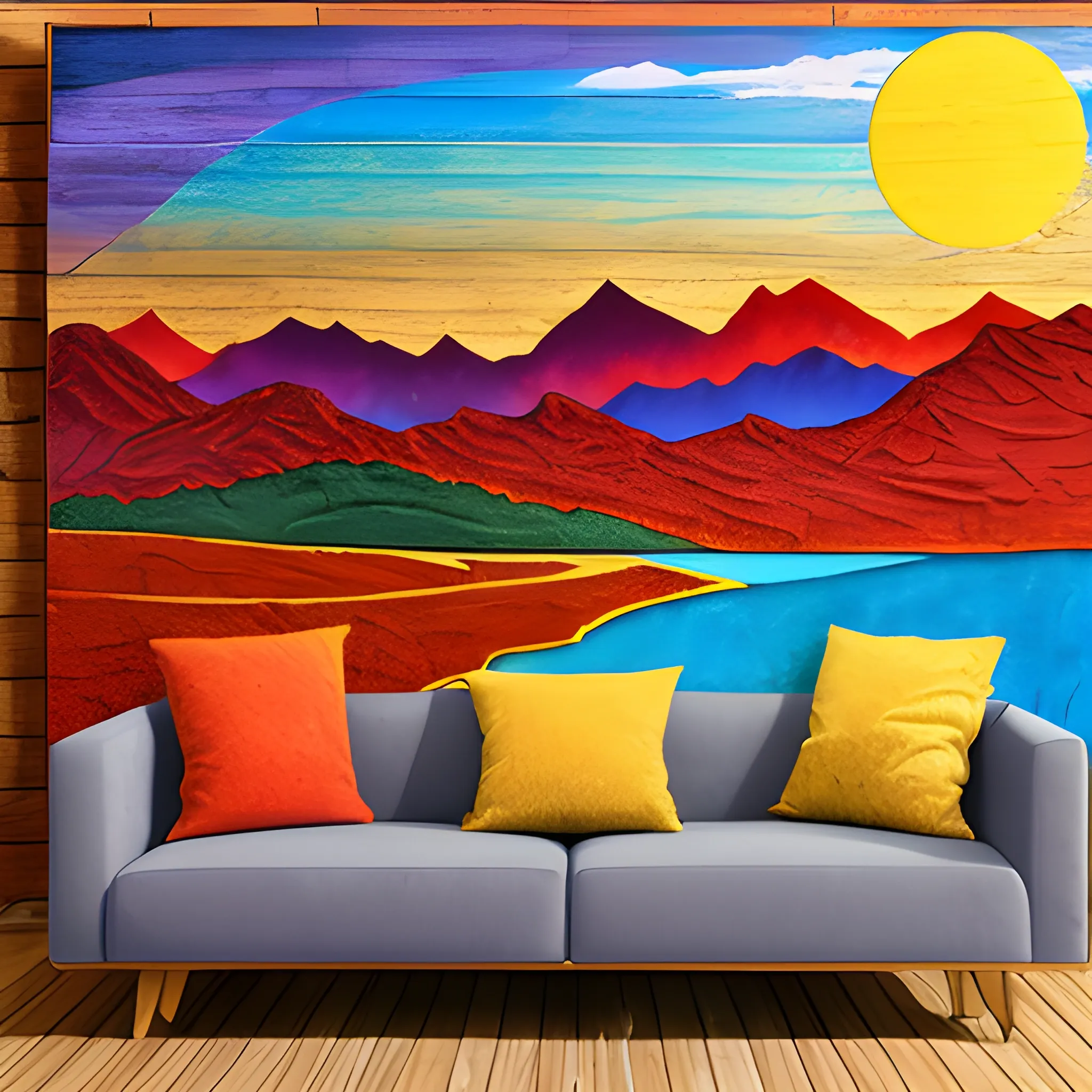 colored landscape carved wooden panel backdrop