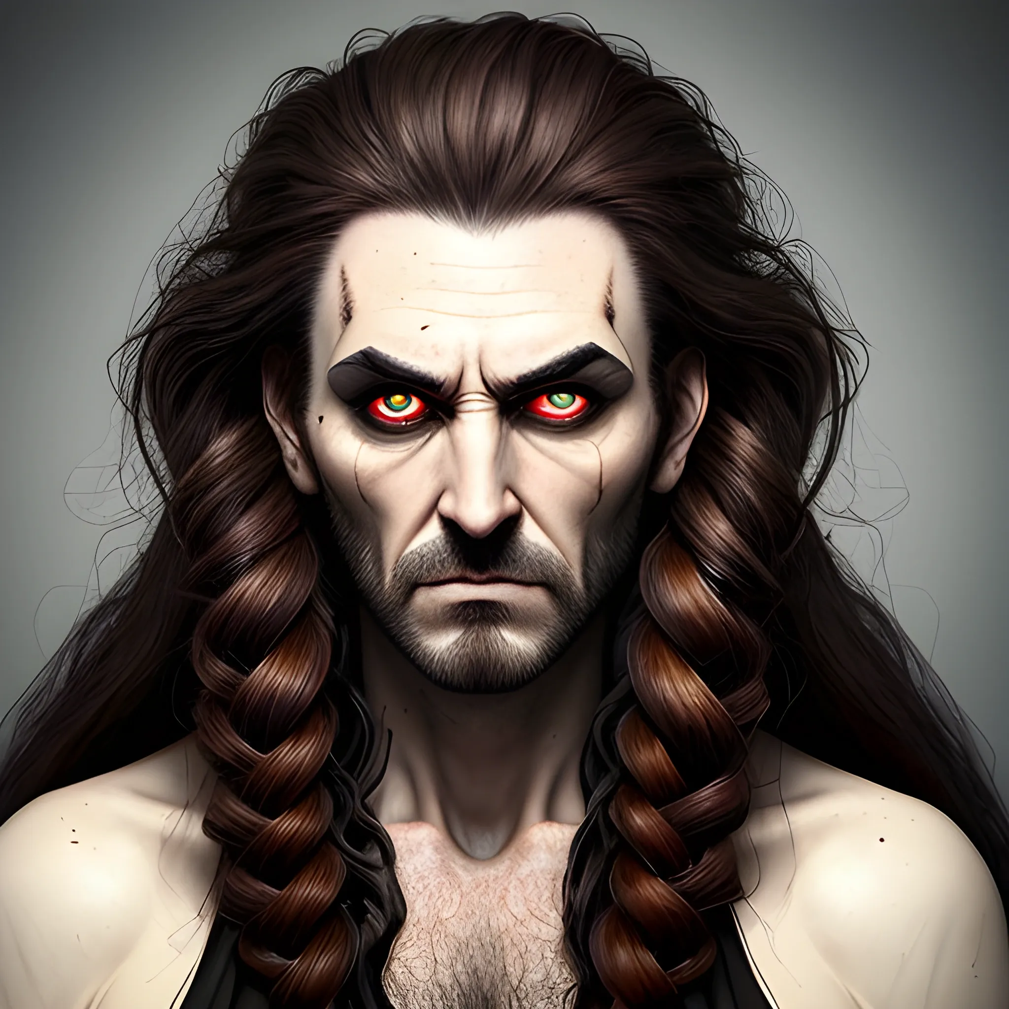 the character is part of a dark fantasy universe in a world of extreme cold and darkness. He is a young man with white skin, a thin face and large, expressive eyes like reddish-brown pearls, thin eyebrows like the feathers of a bird and dark circles under his eyes that indicate he is not sleeping well. Her hair is long and flowing, in a brownish-red hue, with flowing locks that curl around her small ears. Her nose is pointed and her neck is elongated. The tip of his left ear is scorched by the cold. His appearance is rugged and insecure, he looks scared and has a common, youthful look. She wears a dark green tunic with wide sleeves and intricate gold details, 16 years old, young man, medieval english appearance, angry, serious, tearing up, crazy eyes, furrowed brow, crazy eyes, high details, high quality, best quality