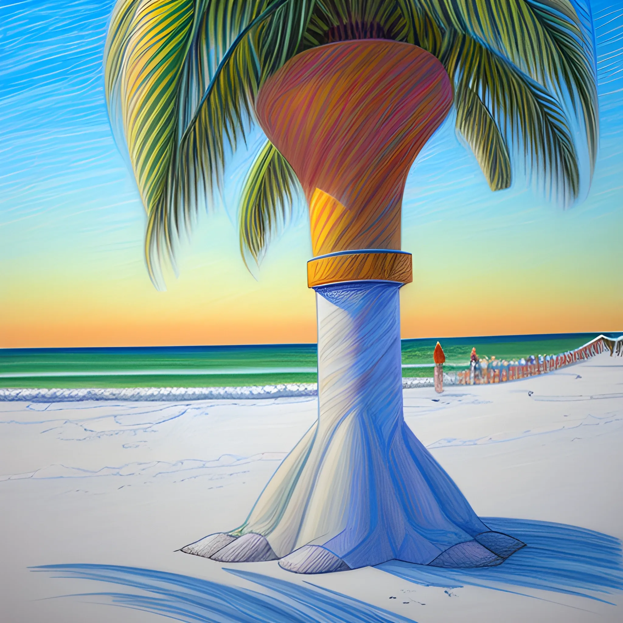  Colored pencil art on paper, highly detailed, artstation, PrismaColor, Pencil Sketch 
, Cartoon, Oil Painting Pensacola beach