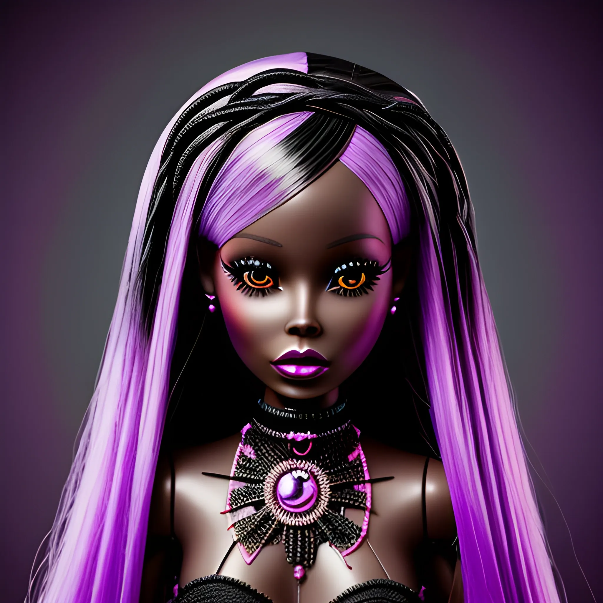 dark, trippy, fantasy, spiritual, universe, monstrous, black barbie doll, human, unreal,