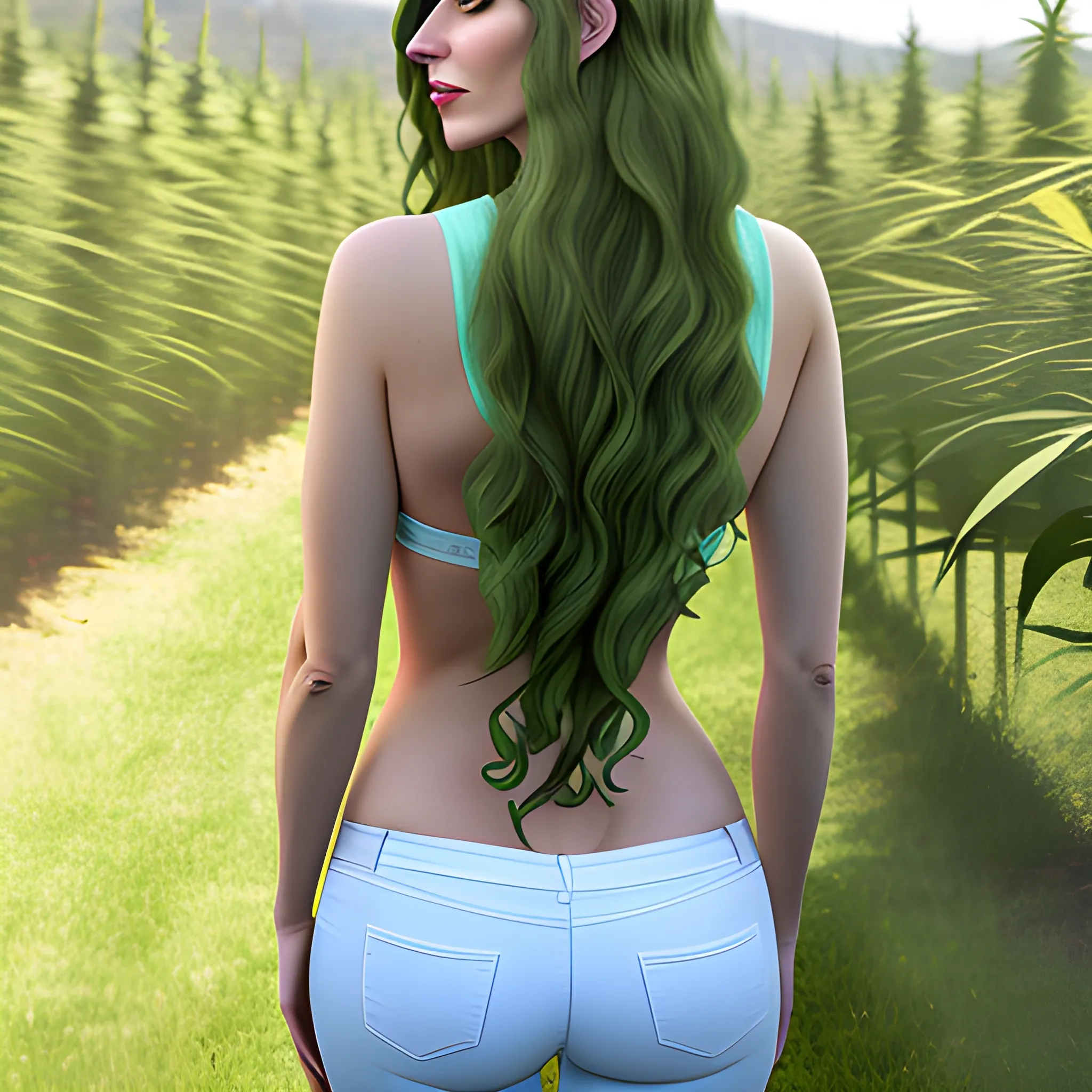 girl, realistic photo, cannabis, high, smoking, nice day, detailed, booty, long hair
