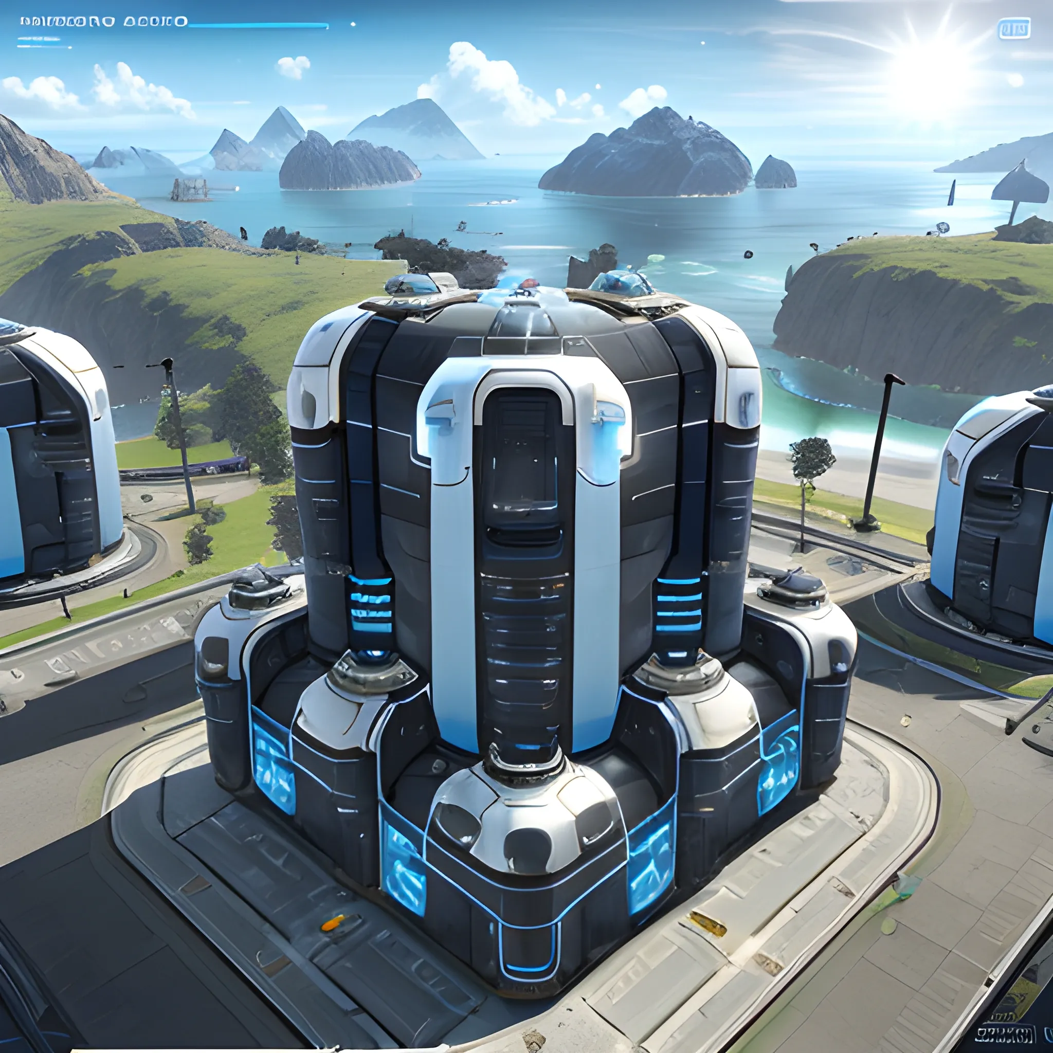 anno 2205 style, temperate, sunny, clear sky, top-down view, futuristic building factory boiler made of metal black structures, people, futuristic, beautiful, Realistic proportions, rim light

