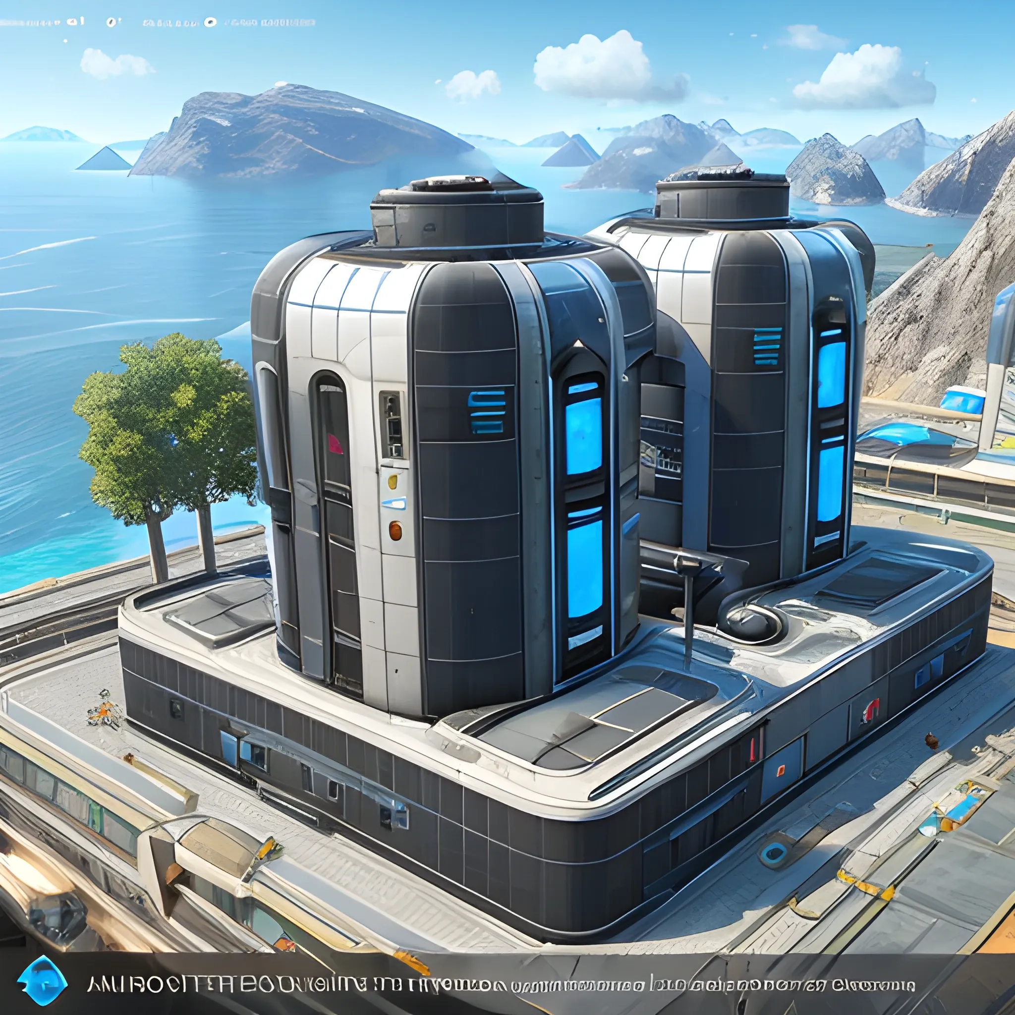 anno 2205 style, temperate, sunny, clear sky, top-down view, futuristic building factory boiler made of metal black structures, people, futuristic, beautiful, Realistic proportions, rim light




