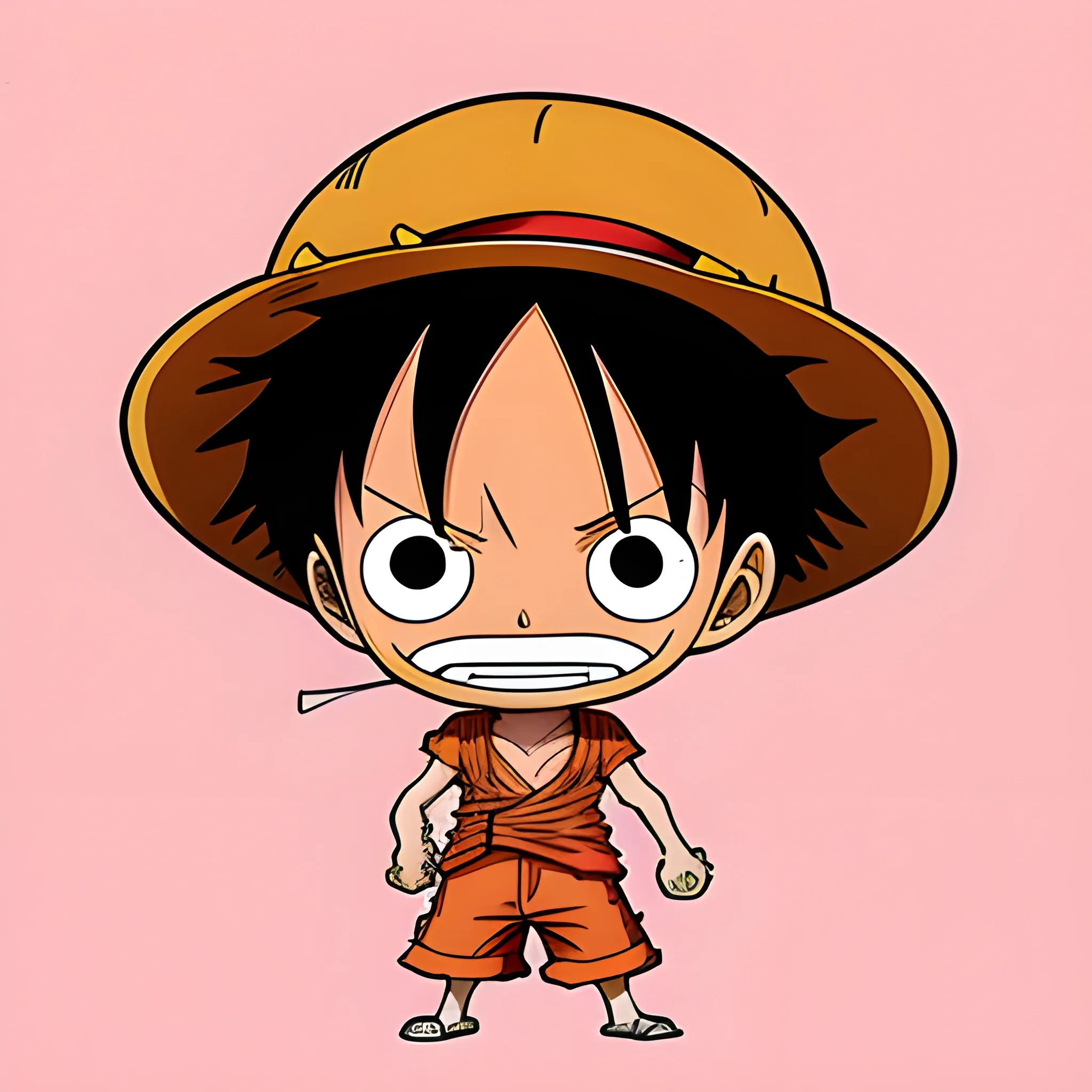 Digital art style, Luffy From One Piece, bright red colors, Vibrant color pallet, Anime style / Chibi, Fighting Horizon