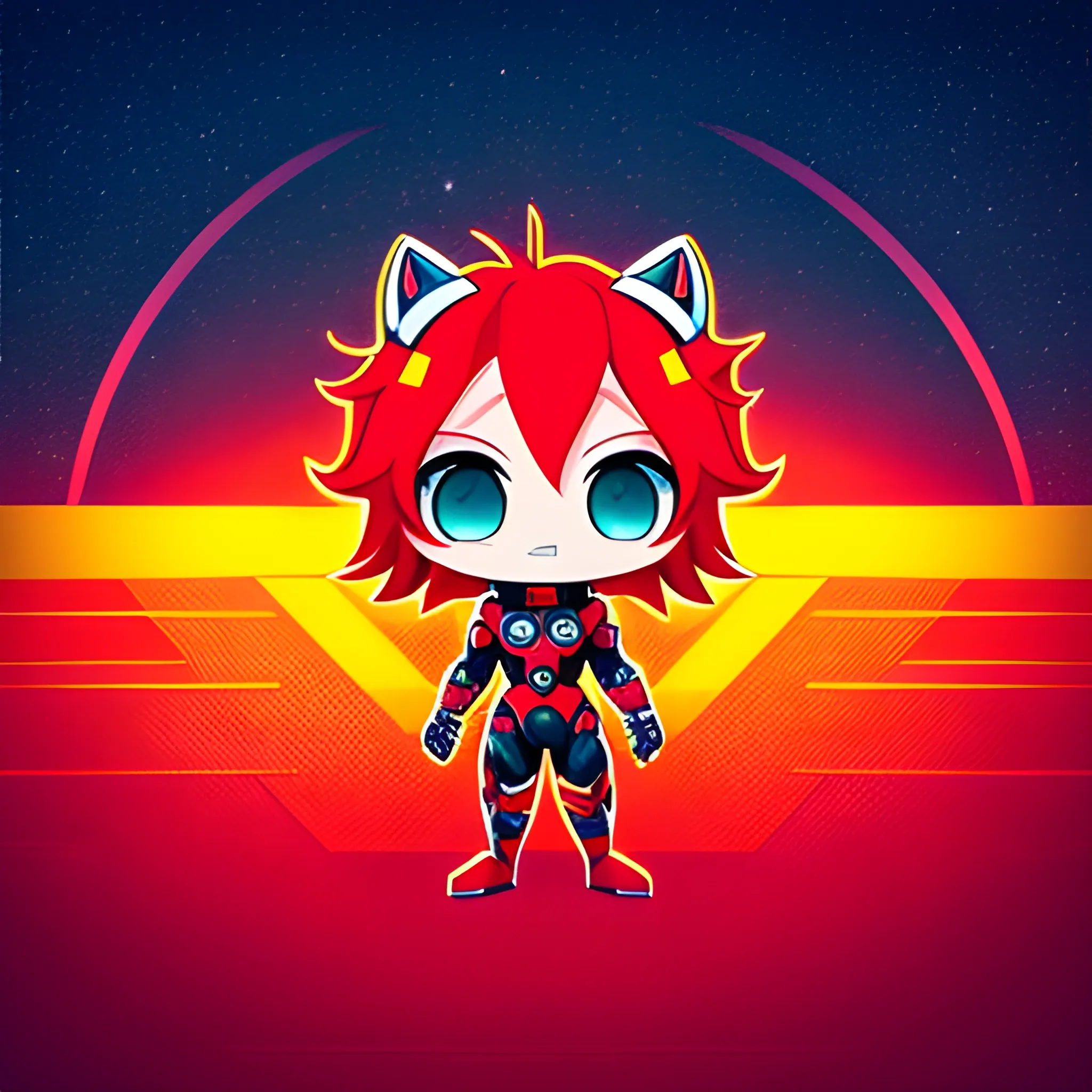 Digital art style, Kawaii Astro Boy, bright red colors, Vibrant color pallet, Anime style / Chibi, Fighting Horizon