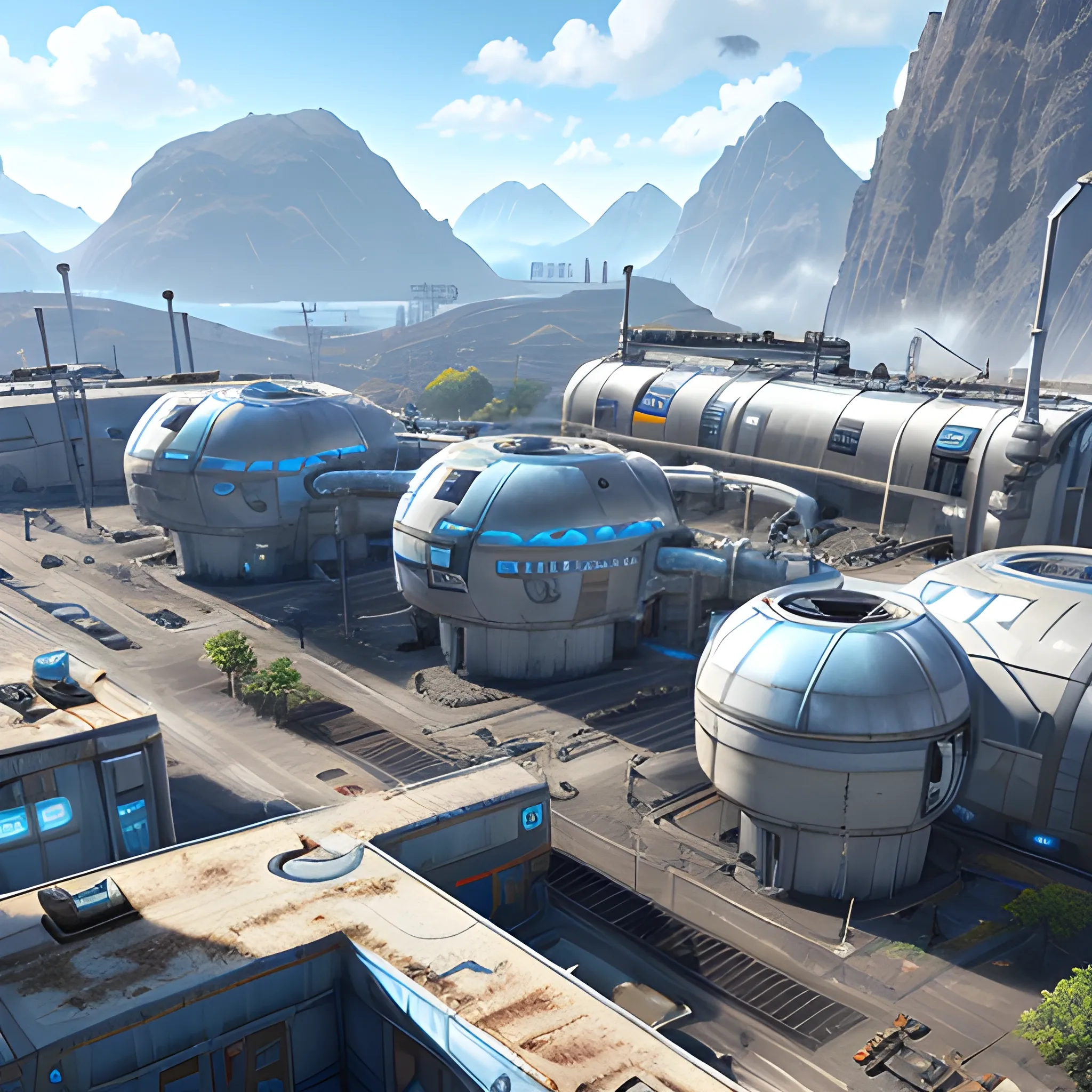 anno 2205 style, temperate, sunny, clear sky, top-down view, dirty factory made of metal black structures, white plastic material, scratches, rusty pipes, 
smoke from pipes, stains on the walls, high level of detail, people, futuristic, beautiful, Realistic proportions, attention to detail


