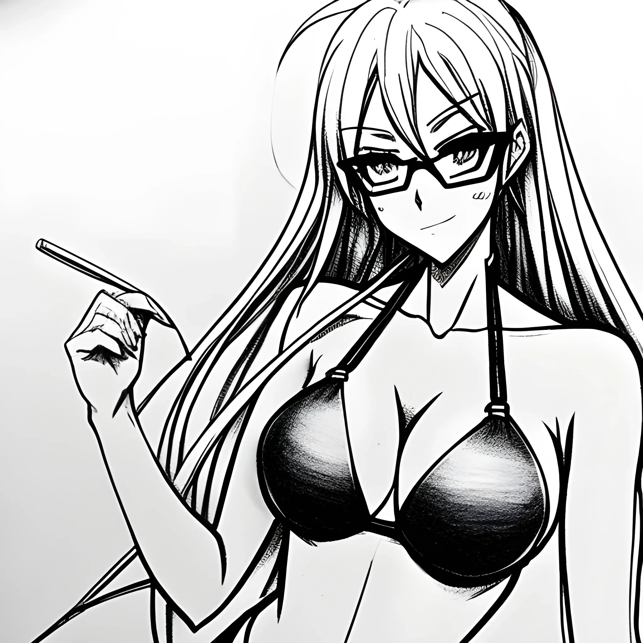 girl, anime, manga, bikini, Pencil Sketch