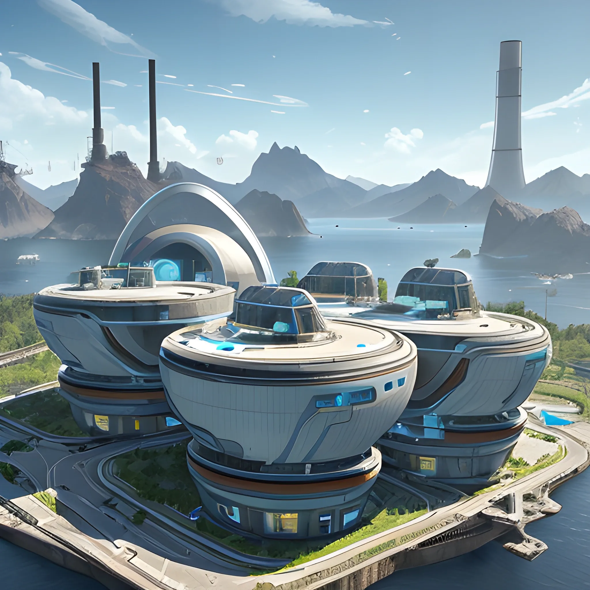 anno 2205 style, temperate, sunny, clear sky, top-down view, power plant made of metal black structures, white plastic material, scratches, rusty pipes, flat foundation, solid, mixed shapes round and square, mechanisms, wires, non-standard shapes, stains on the walls,many angles, straight lines, high level of detail, people, futuristic, beautiful, Realistic proportions, attention to detail


